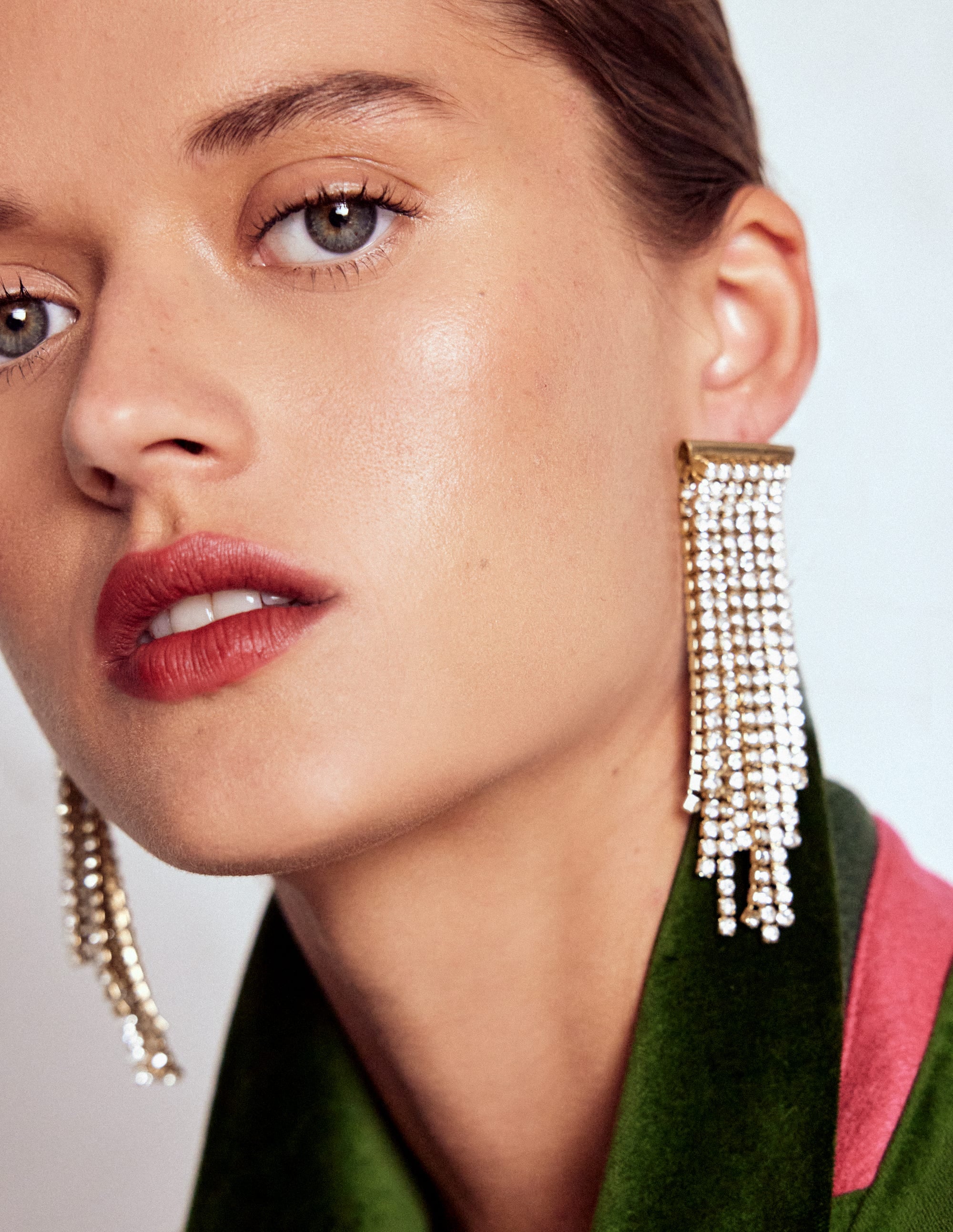 Jewel Fringe Earrings-Silver - Image 2