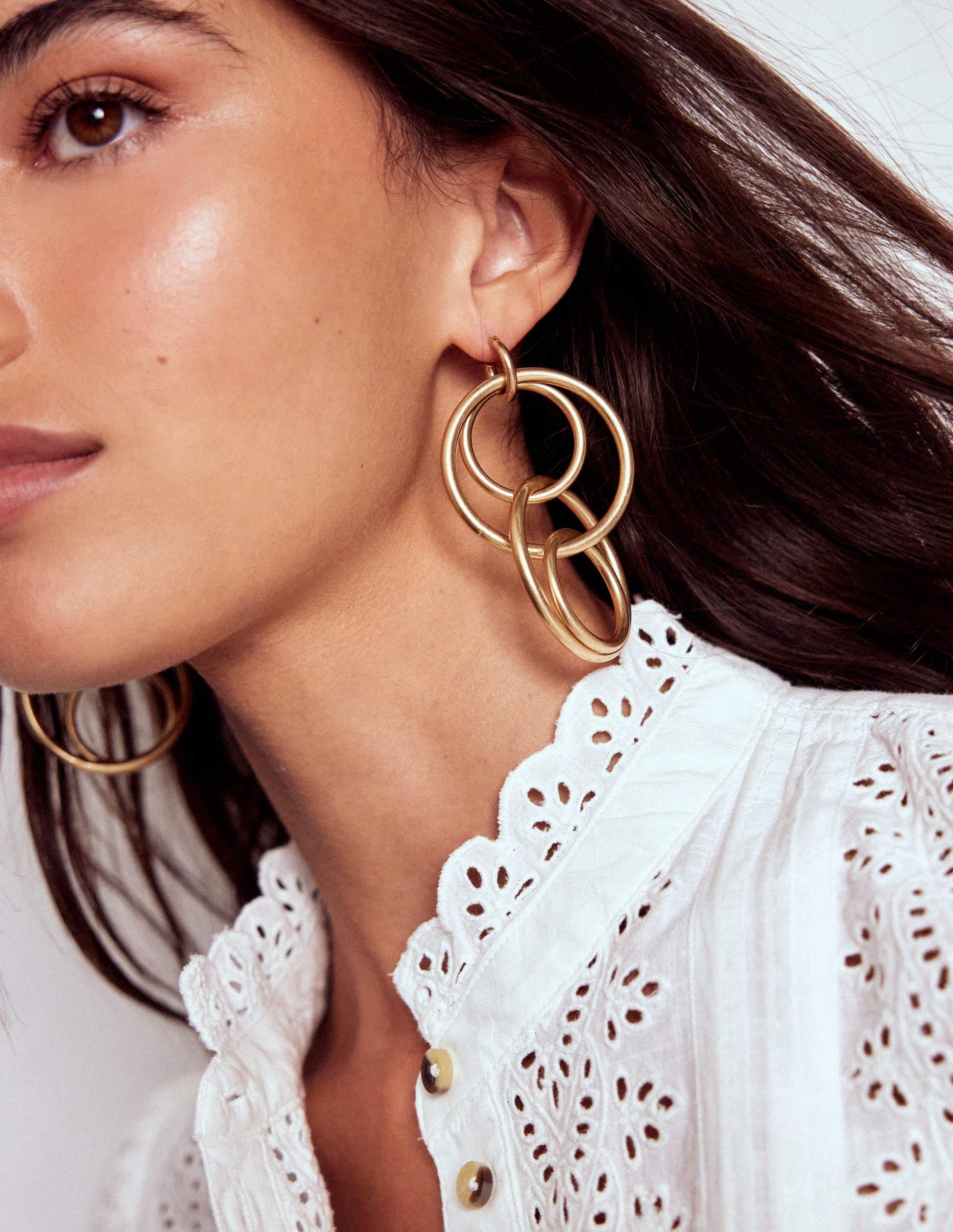 Multi Ring Drop Earrings-Gold Colour-3