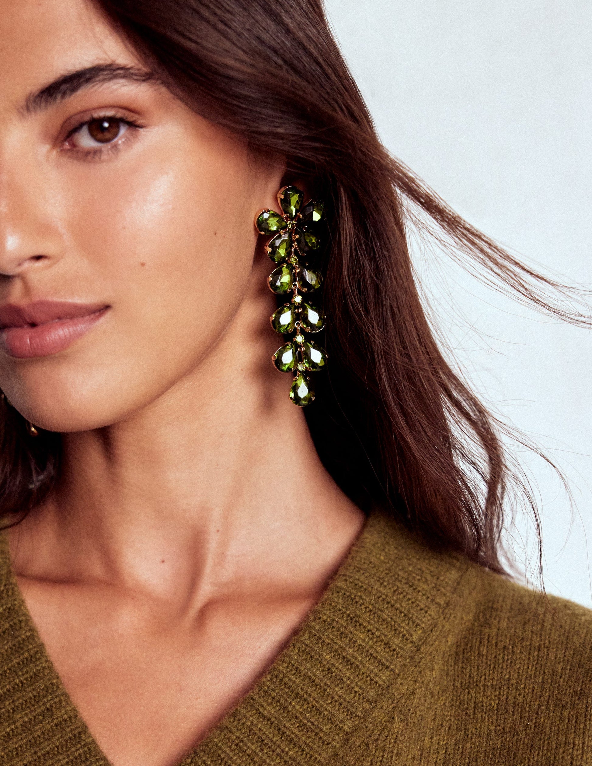 Statement Jewel Drop Earrings-Green-2