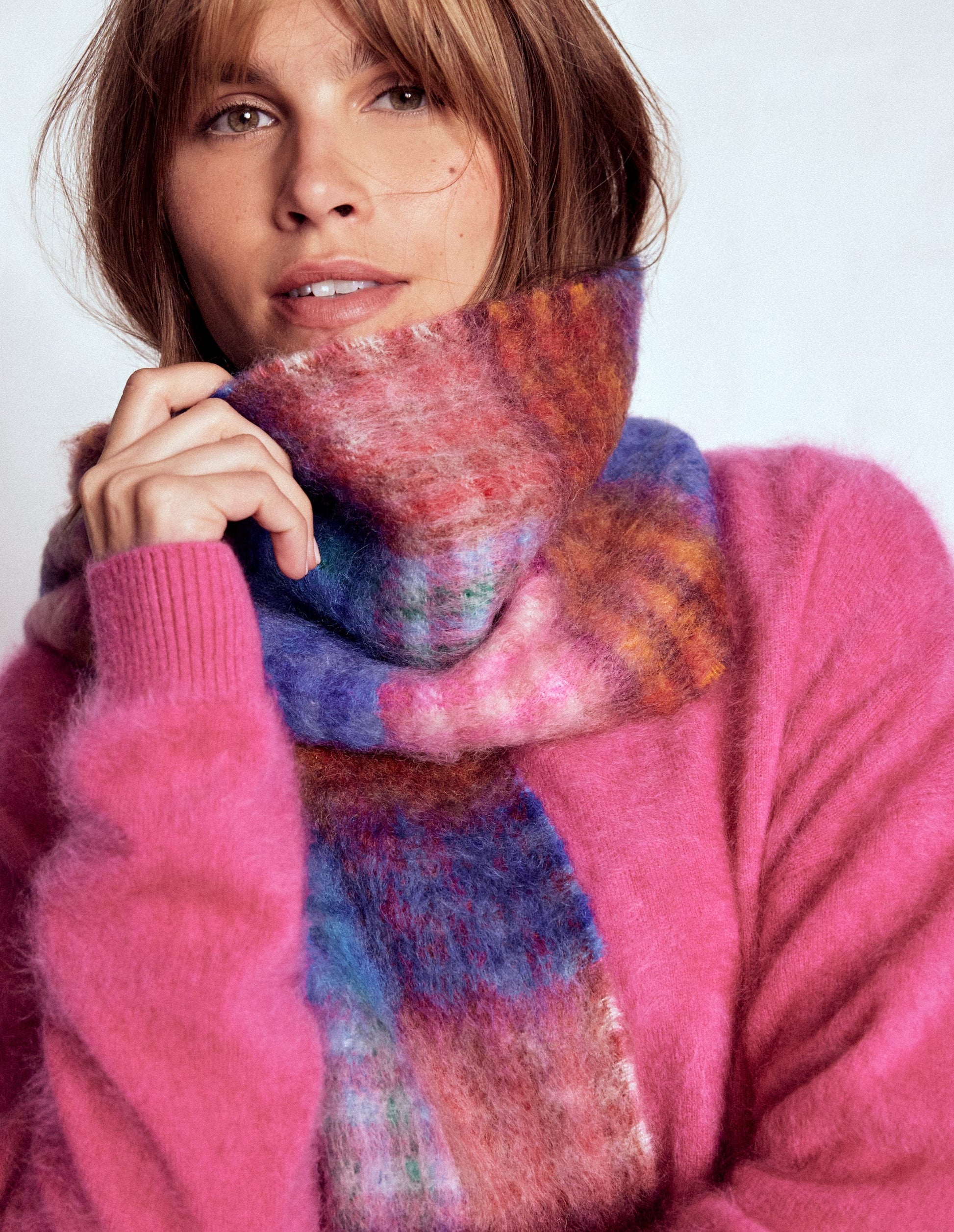 Mohair Woven Scarf-Multi Check-1