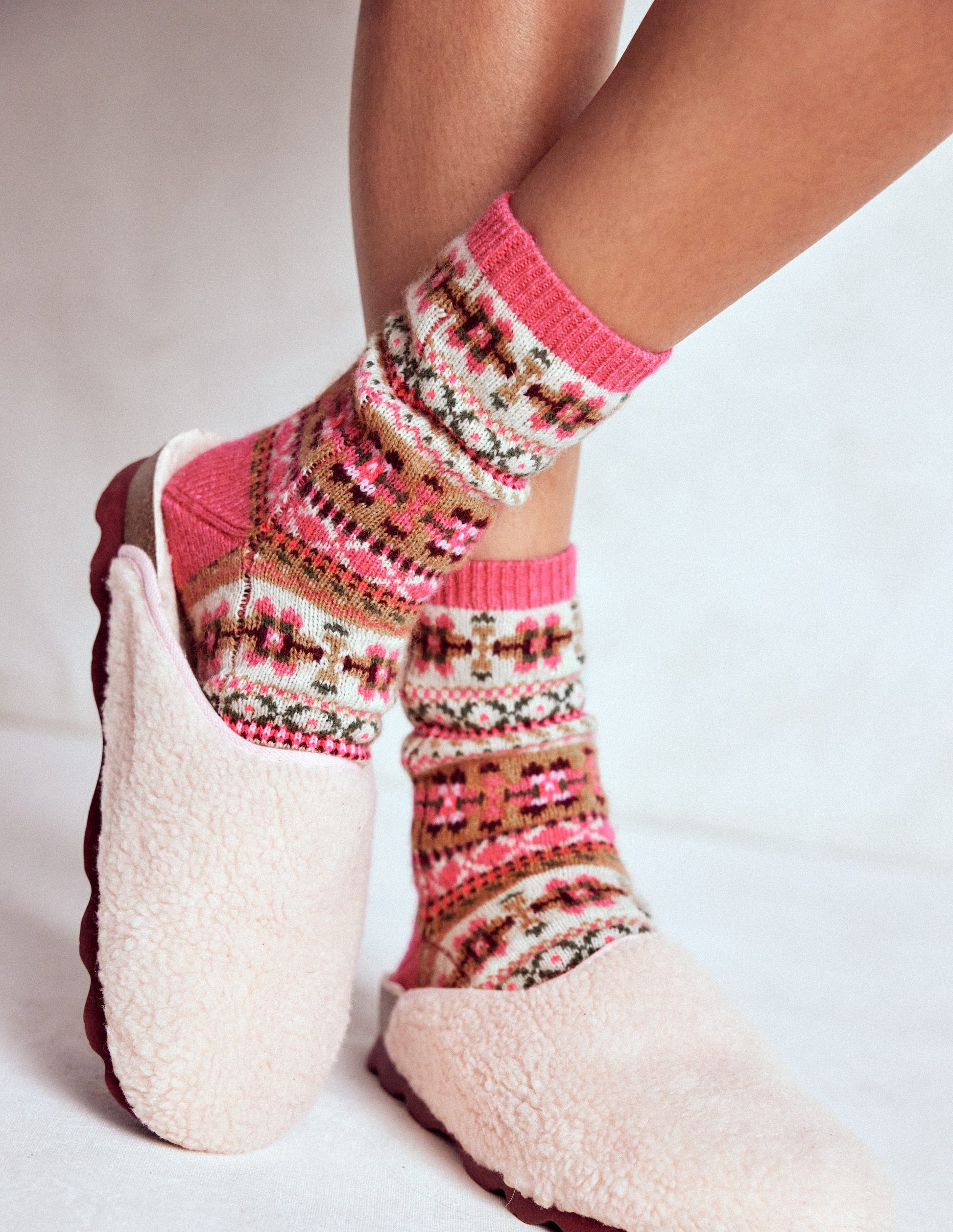 Fair Isle Socks-Pink-2