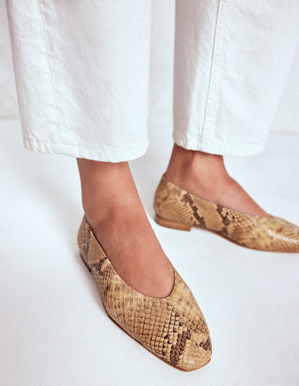 High Cut Stitch Detail Flats-Neutral - Image 1