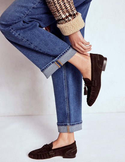 Soft Ruched Loafers-Chocolate-3