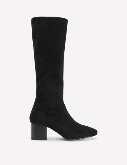 Block Heel Stretch Boots-Black-1