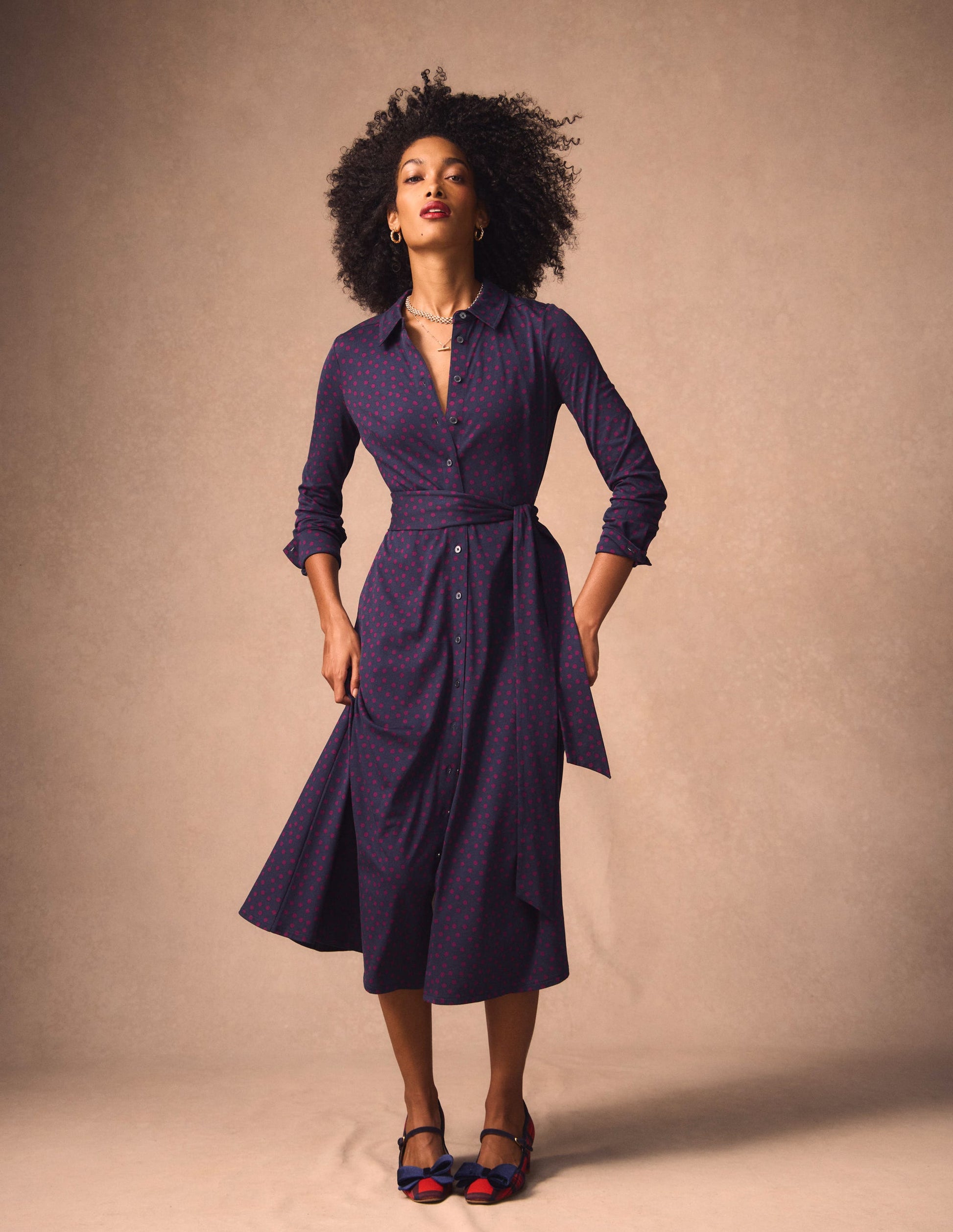 Marcia Jersey Shirt Dress-French Navy, Painted Dot | Boden UK Marcia Jersey Shirt Dress-French Navy, Painted Dot | Boden UK