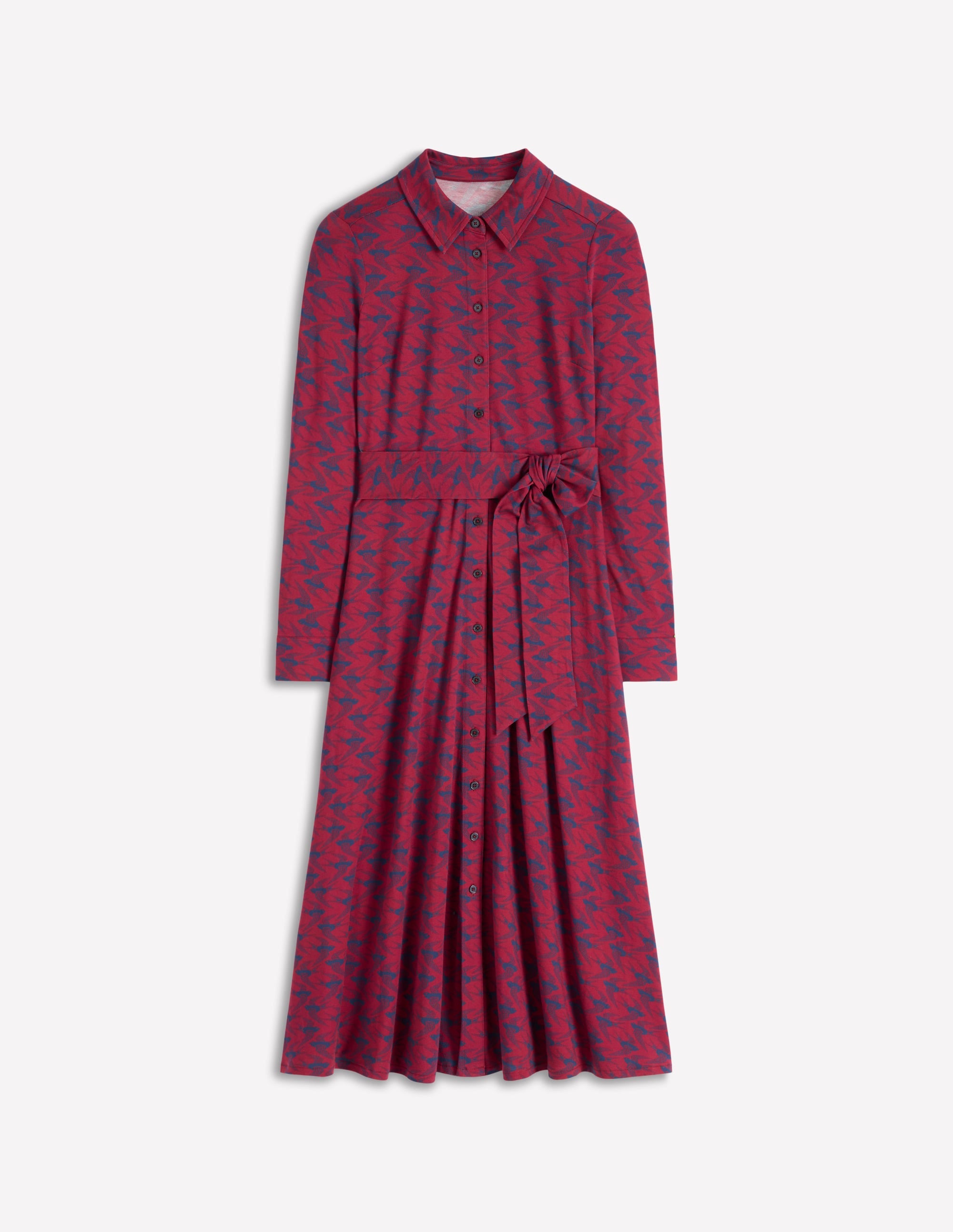 Marcia Jersey Shirt Dress-Burgundy Red, Swooping Swallow - Image 6