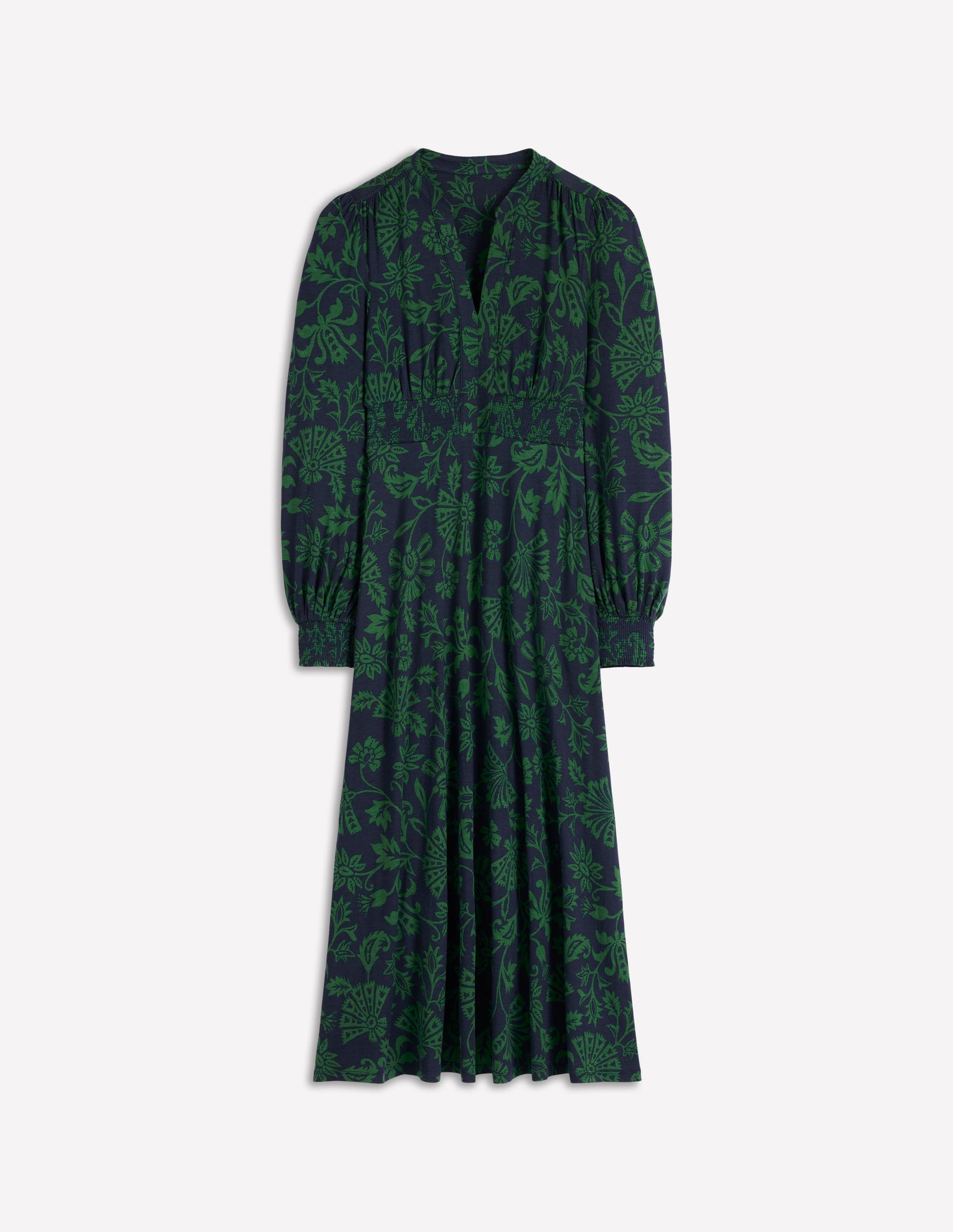 Ivy Smocked Midi Dress-Dark Navy, Elaborate Vine-7