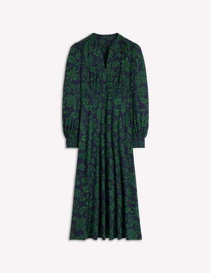 Ivy Smocked Midi Dress-Dark Navy, Elaborate Vine-7