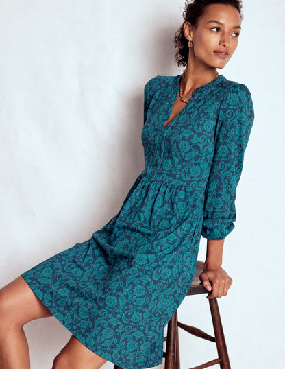 Naomi Relaxed Jersey Dress-Midnight Ocean, Ornate Flora-1