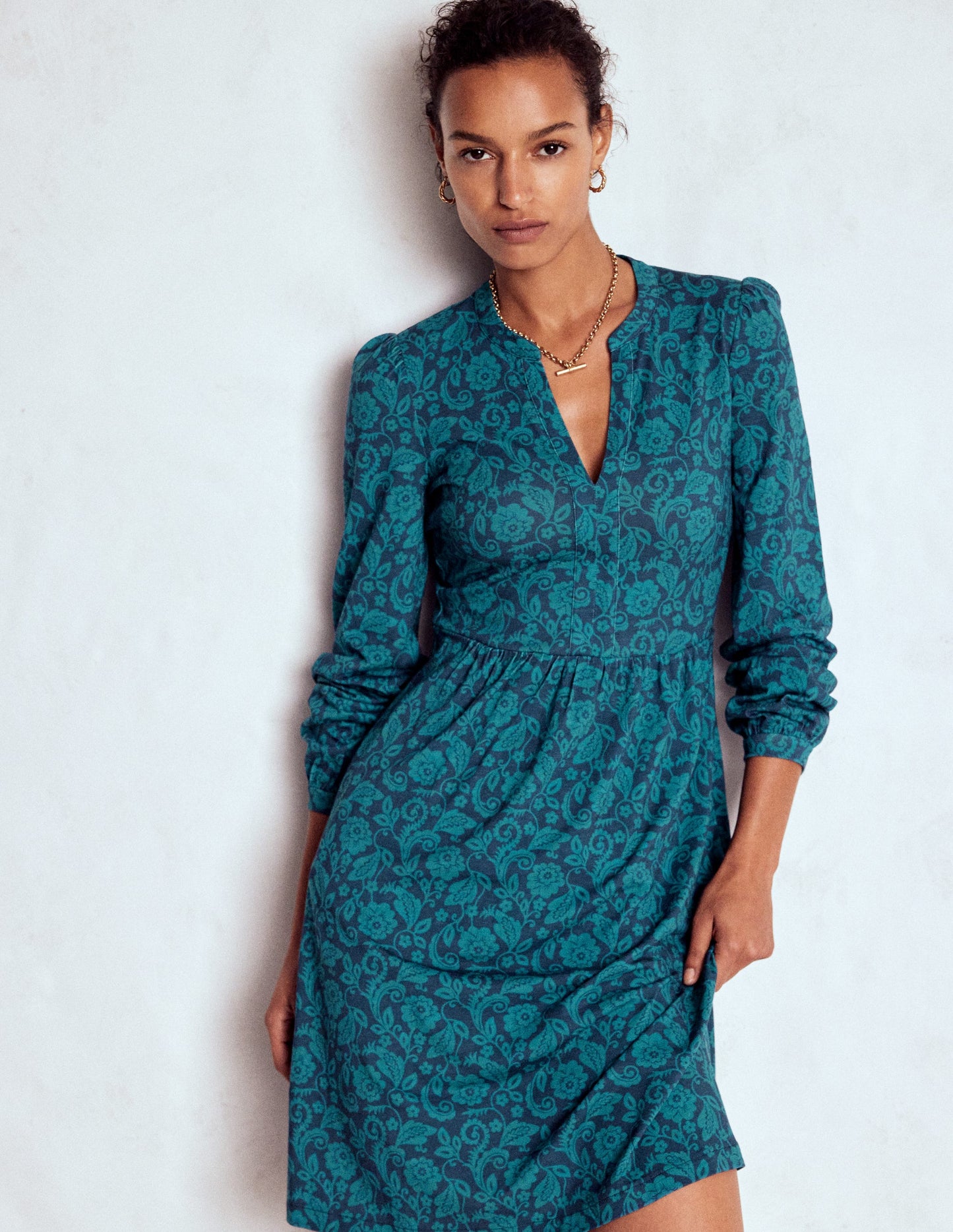 Naomi Relaxed Jersey Dress-Midnight Ocean, Ornate Flora
