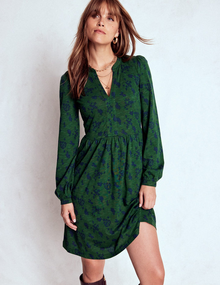 Naomi Relaxed Jersey Dress-Dark Green, Dainty Meadow