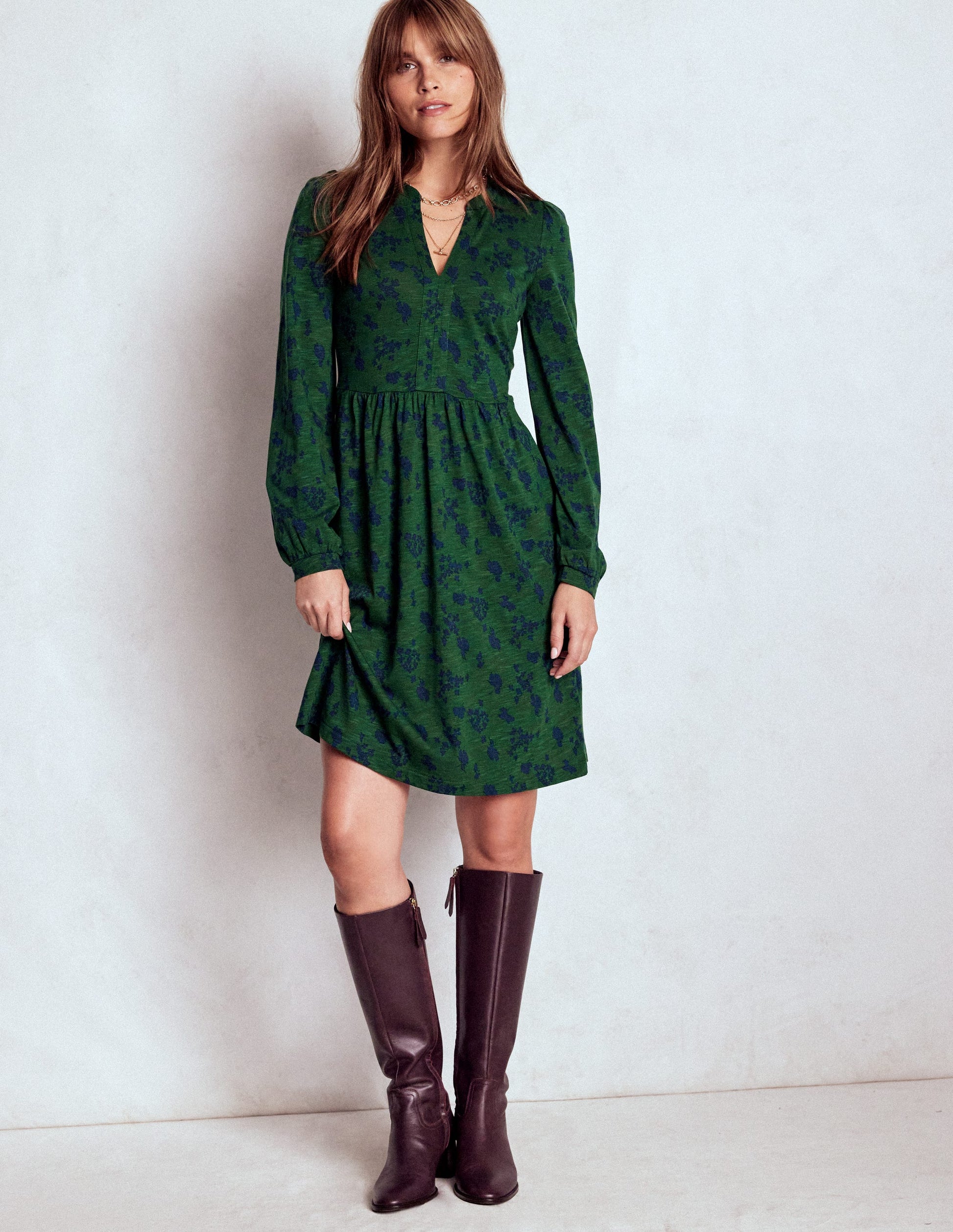Naomi Relaxed Jersey Dress-Dark Green, Dainty Meadow-4