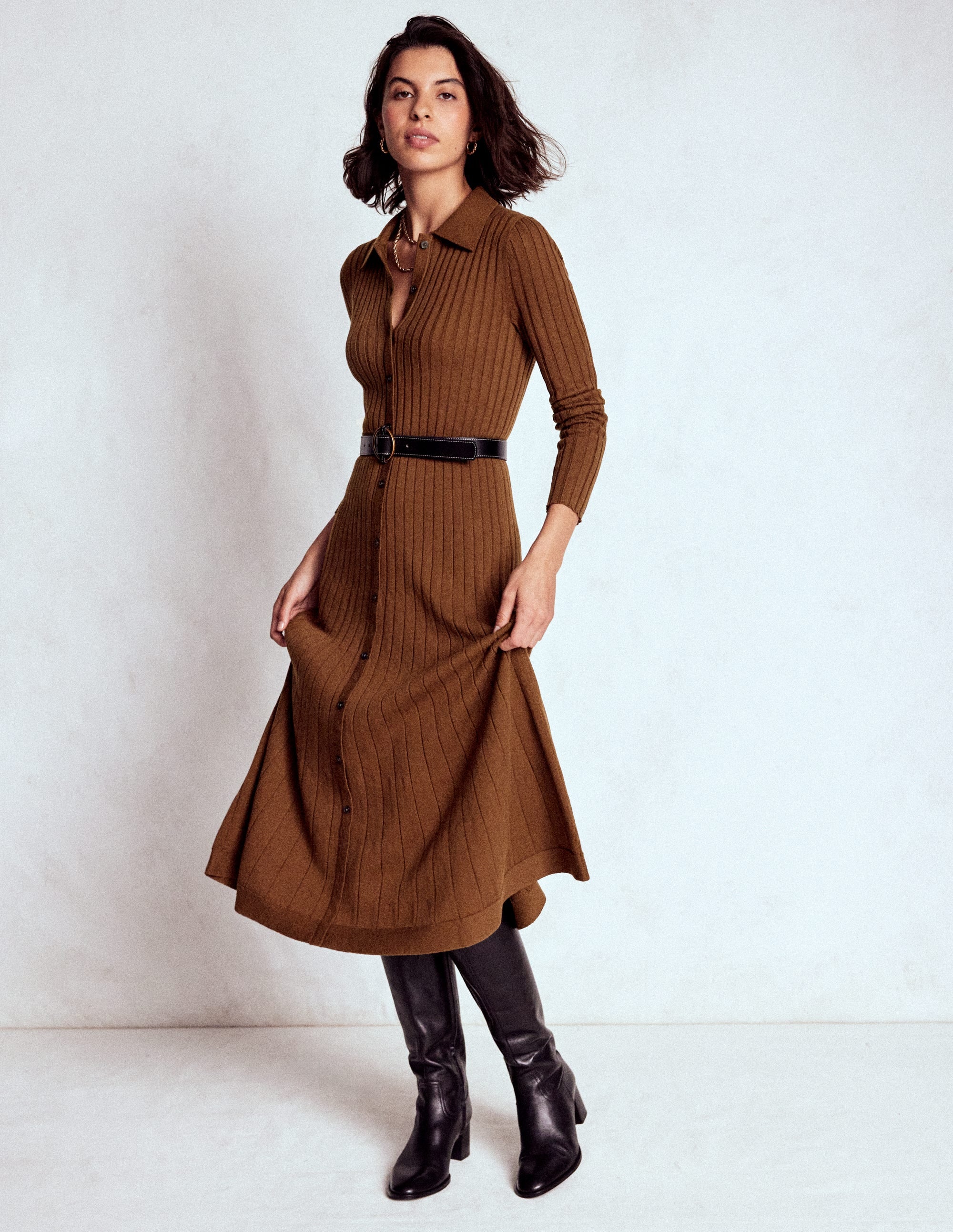 Rachel Knitted Shirt Dress-Raw Umber - Image 1