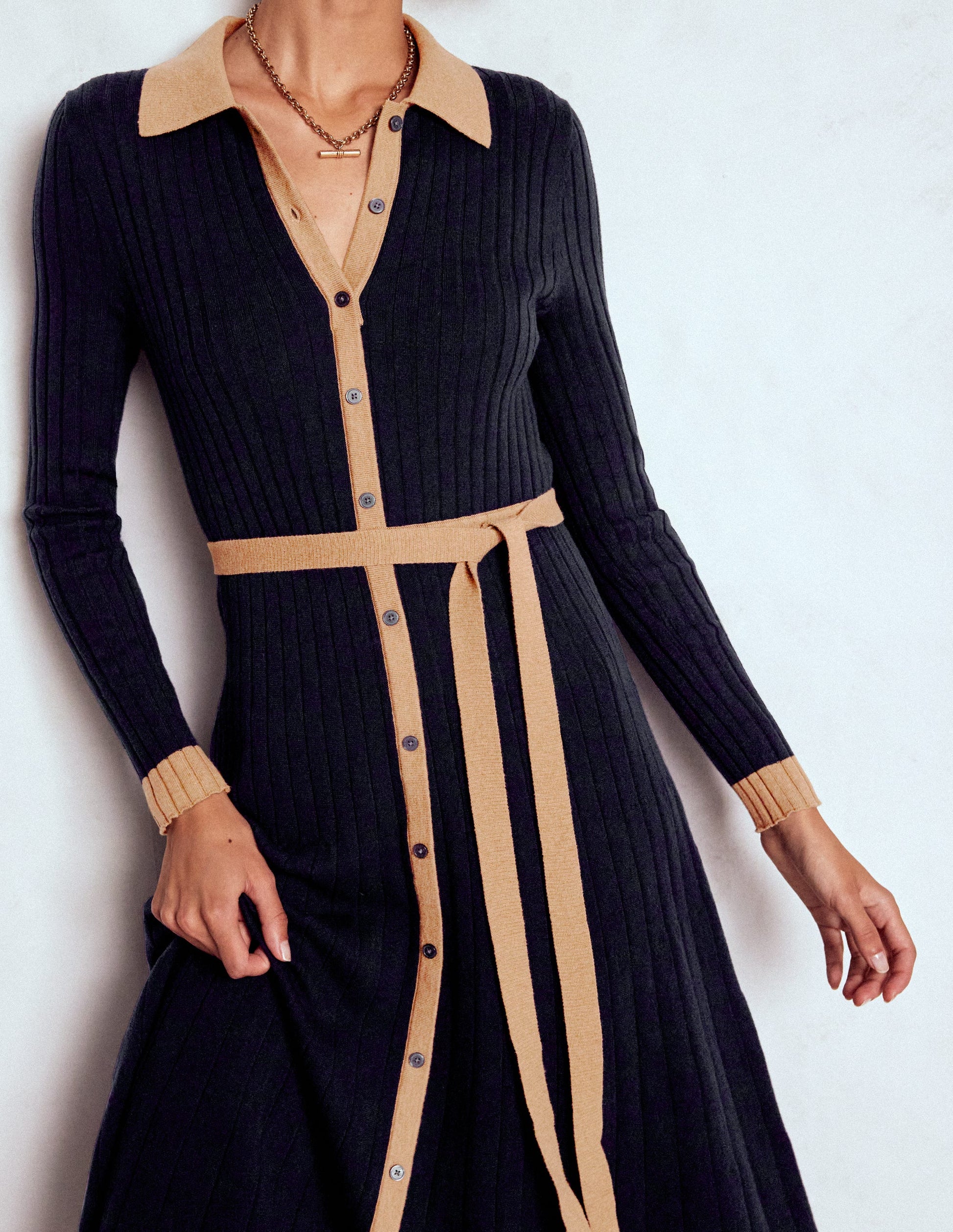 Rachel Knitted Shirt Dress-Navy-2