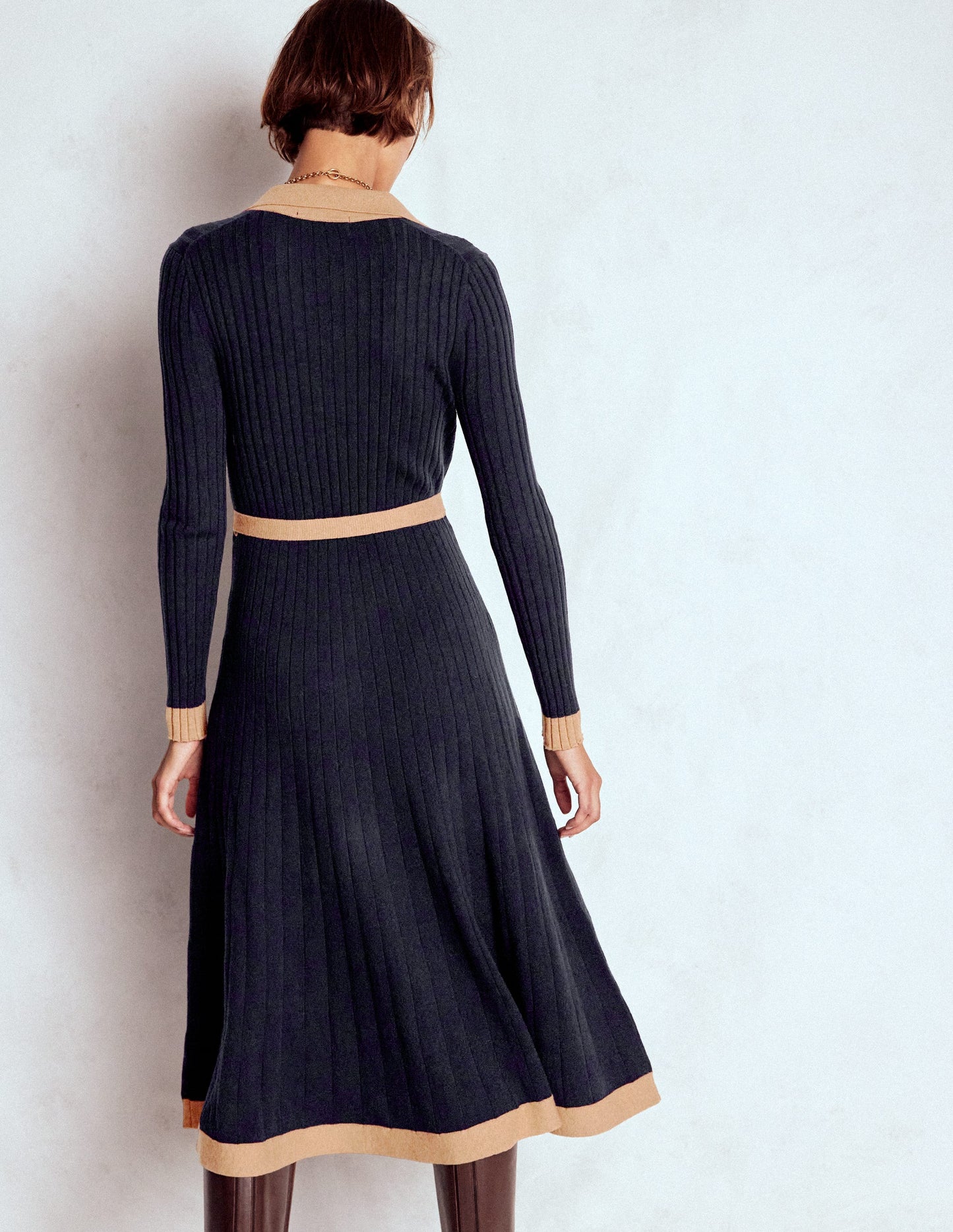 Rachel Knitted Shirt Dress-Navy