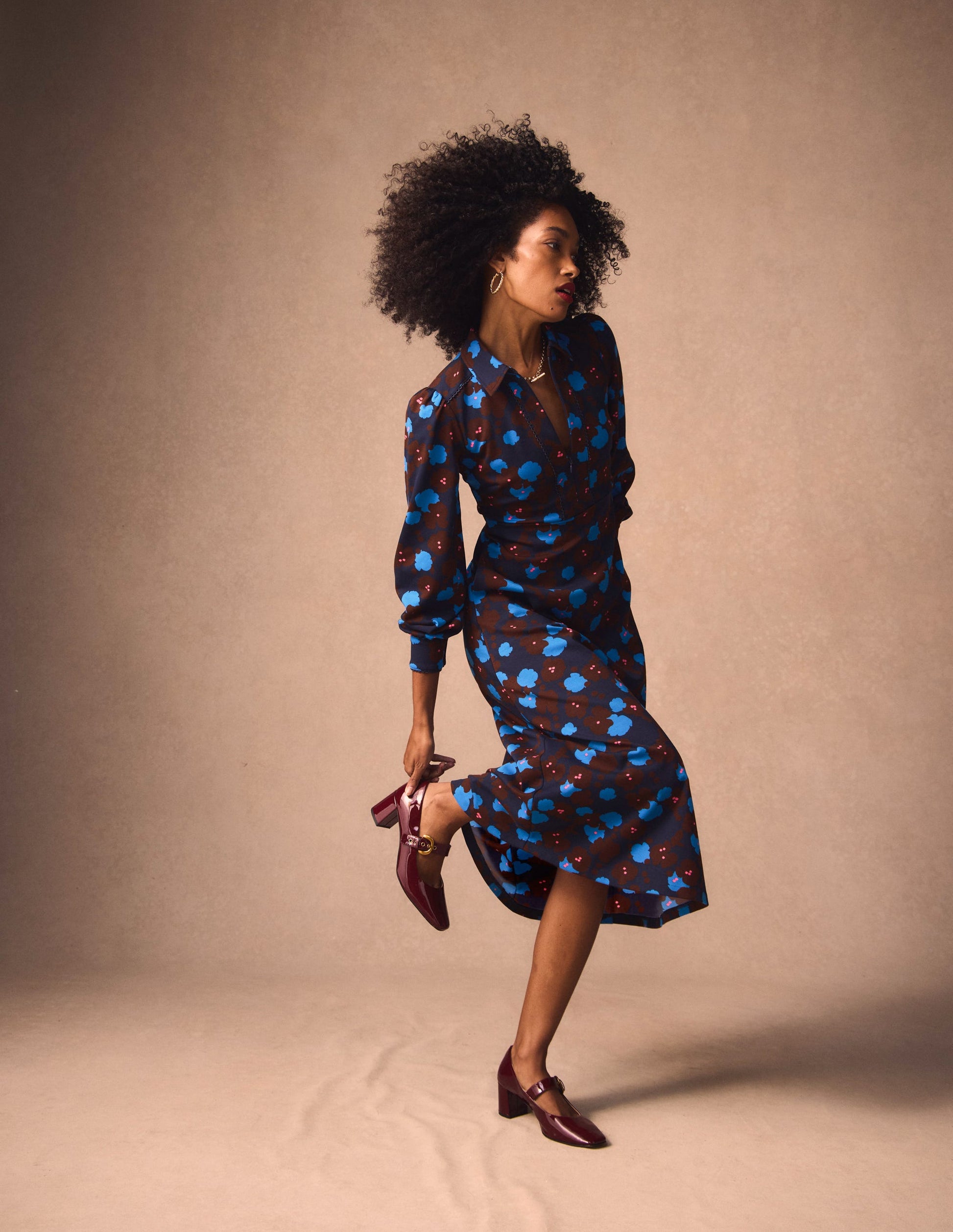 Pip Zip-Up Ponte Midi Dress-French Navy, Garden Blossom-7