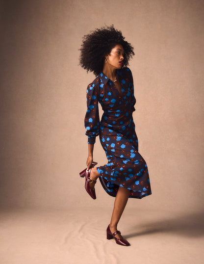 Pip Zip-Up Ponte Midi Dress-French Navy, Garden Blossom-7