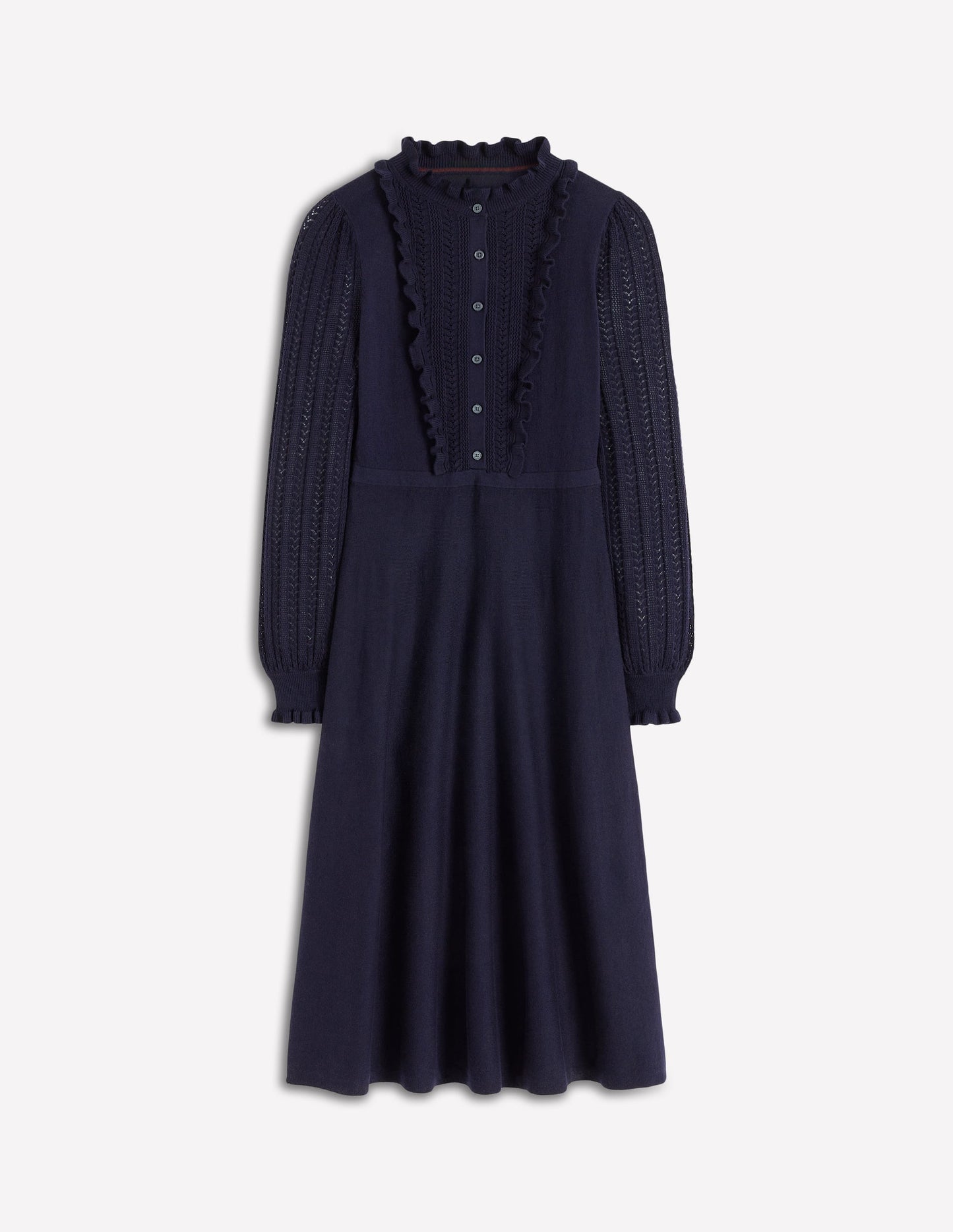 Winifred Frilled Knitted Dress-Navy