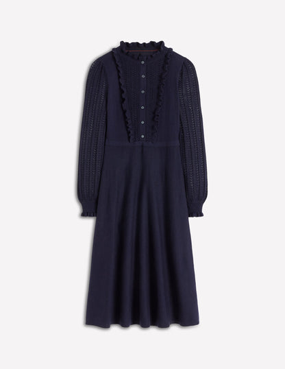 Winifred Frilled Knitted Dress-Navy-5