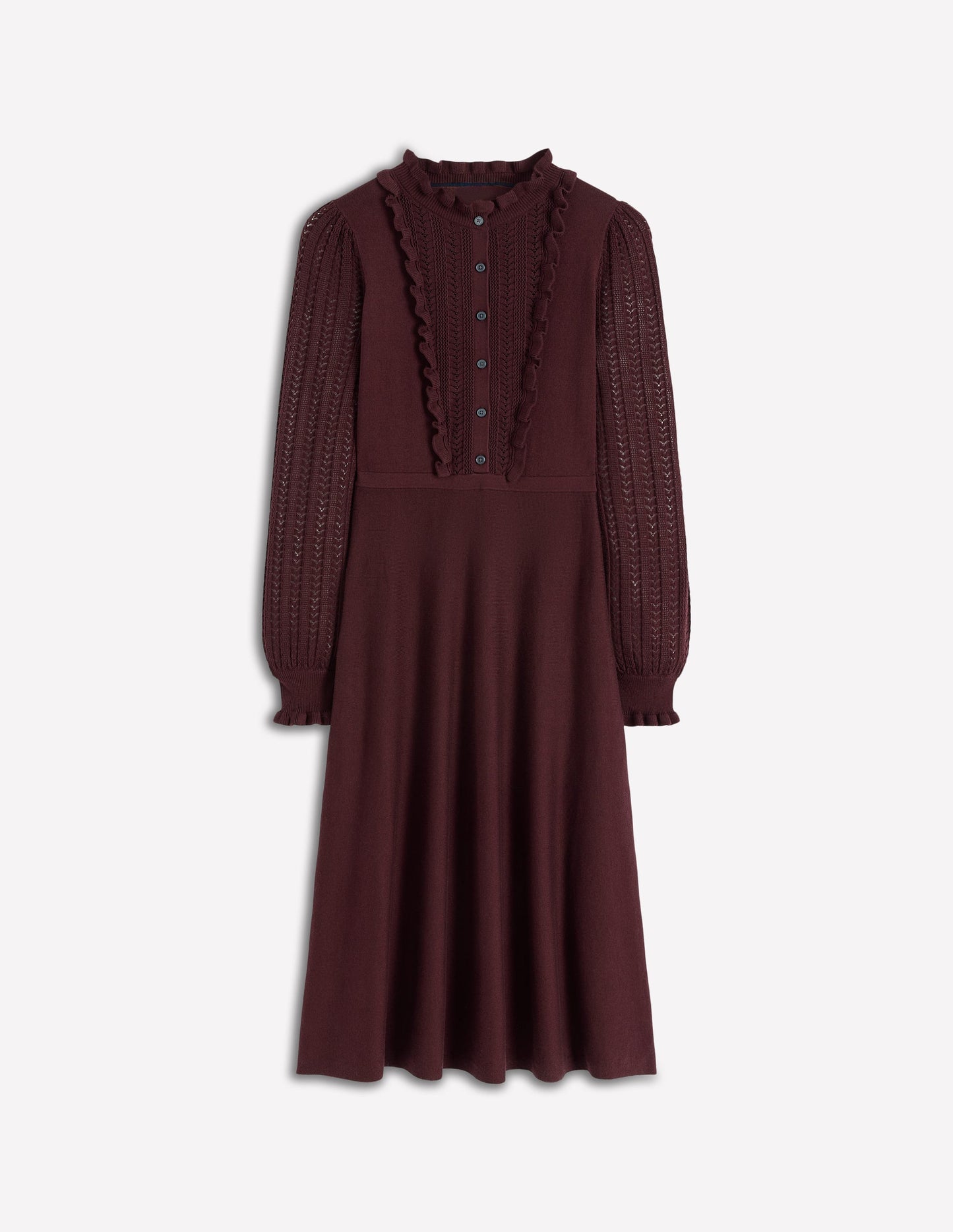 Winifred Frilled Knitted Dress-Coffee Bean