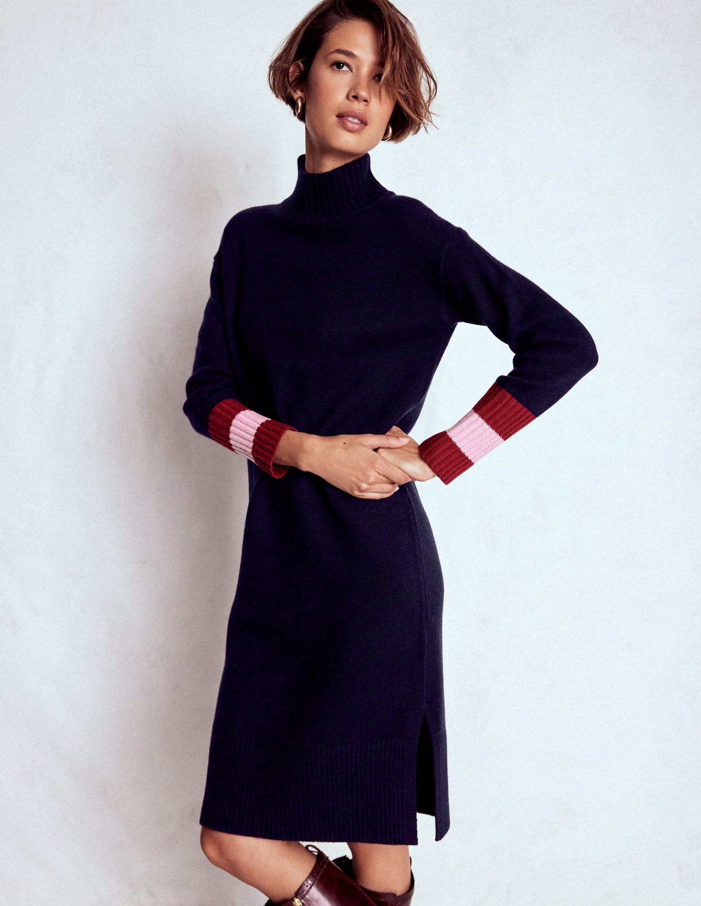 Merino Knitted Dress-Navy