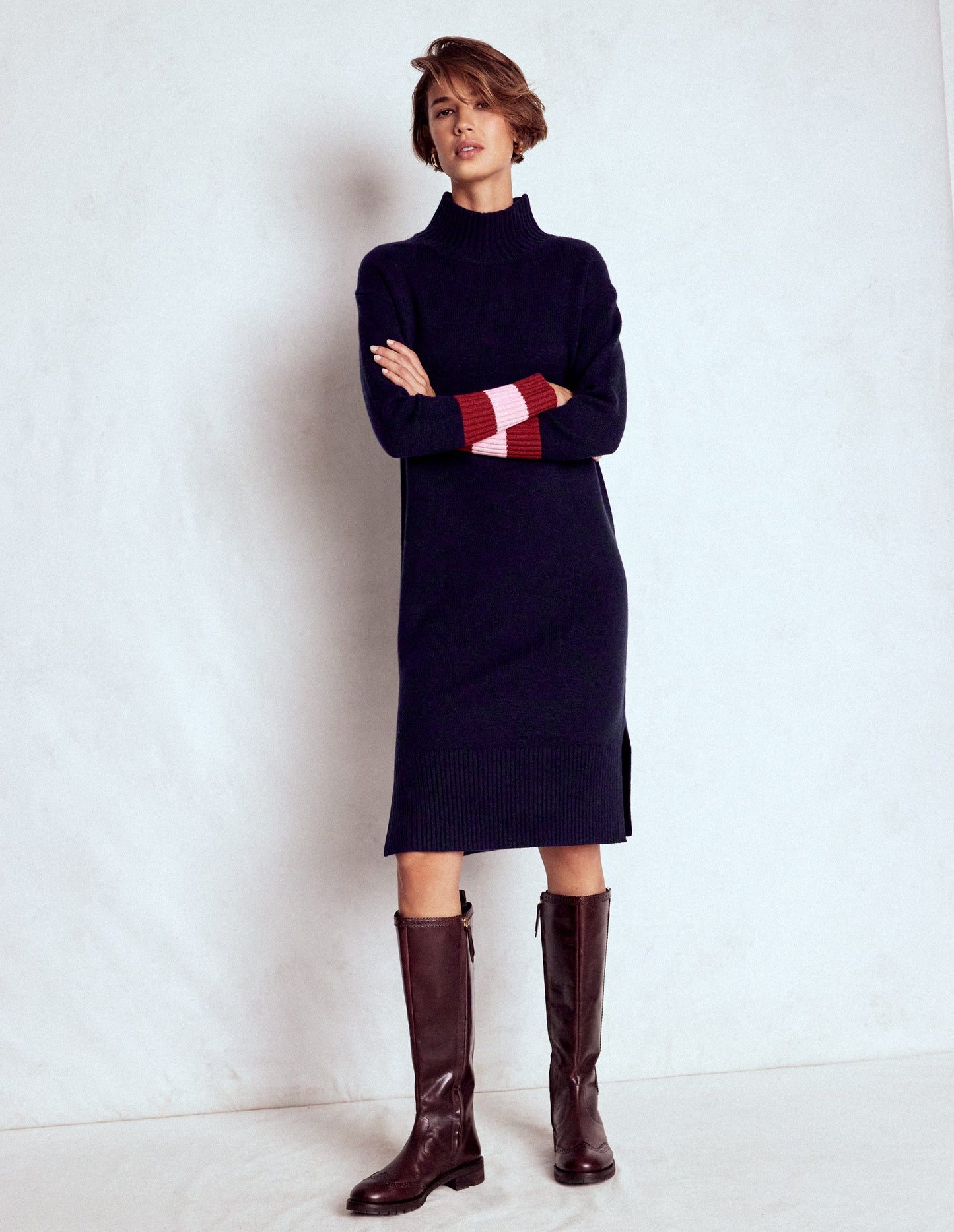 Merino Knitted Dress-Navy