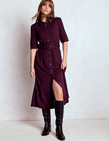 Anita Ponte Shirt Dress-Dark Cherry-4