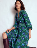 Lily Long Sleeve Midi Dress-Emerald, Delicate Carnation