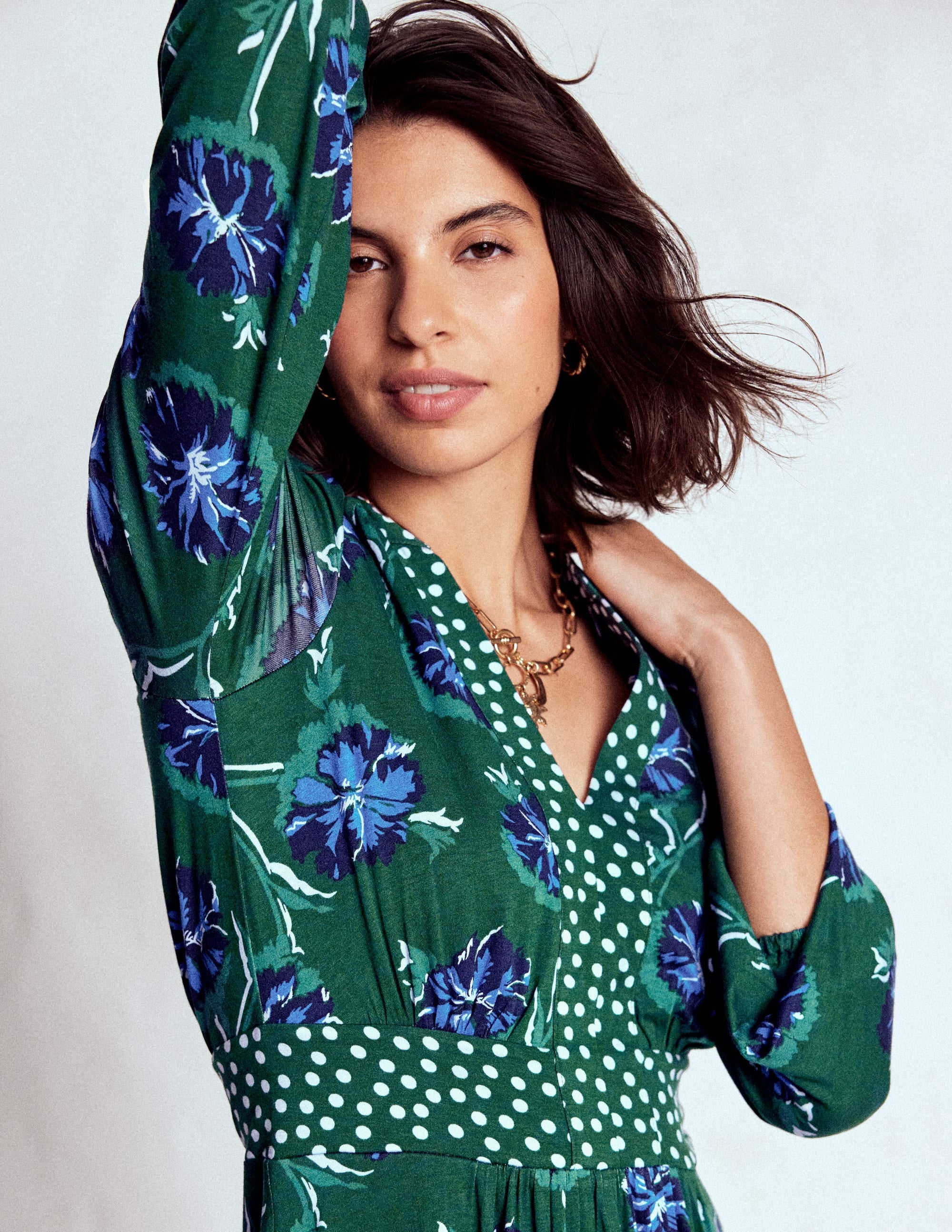 Lily Long Sleeve Midi Dress-Emerald, Delicate Carnation - Image 2
