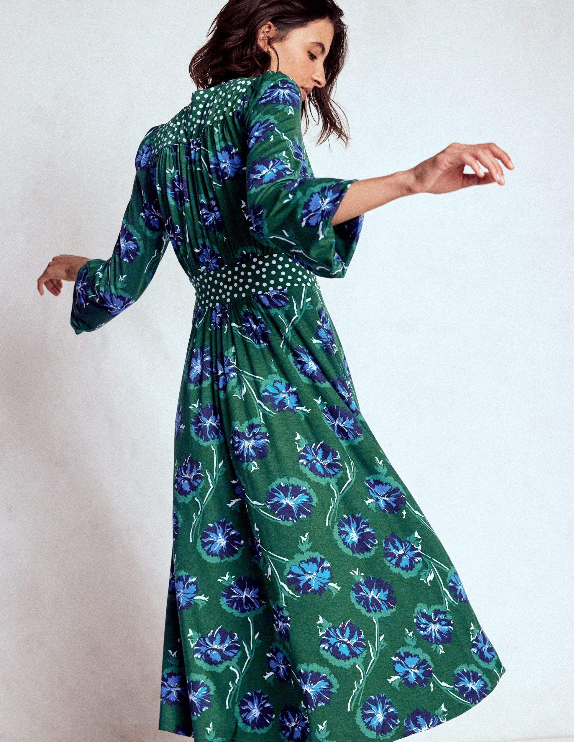 Lily Long Sleeve Midi Dress-Emerald, Delicate Carnation | Boden UK Lily Long Sleeve Midi Dress-Emerald, Delicate Carnation | Boden UK