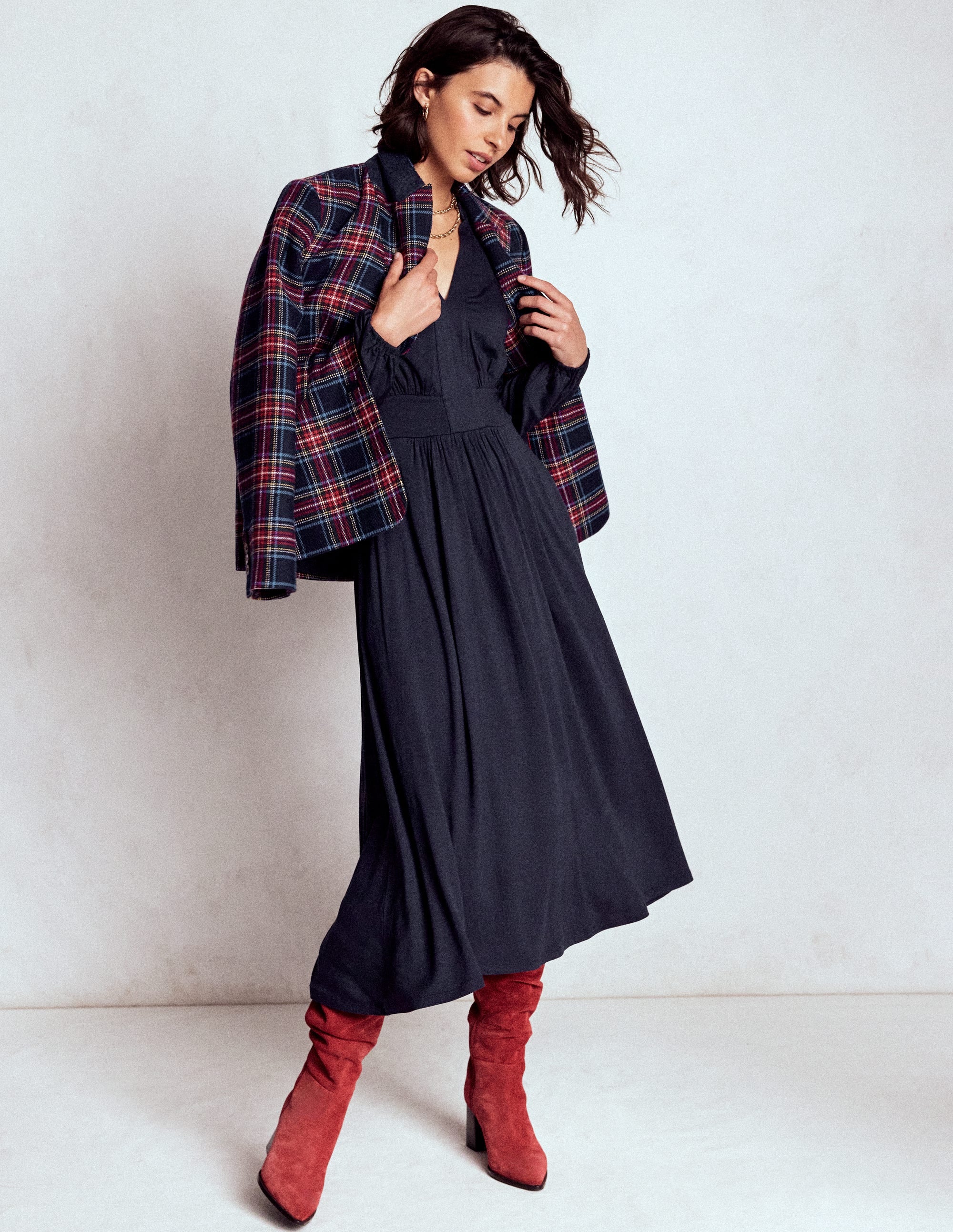 Lily Long Sleeve Midi Dress-Navy - Image 1