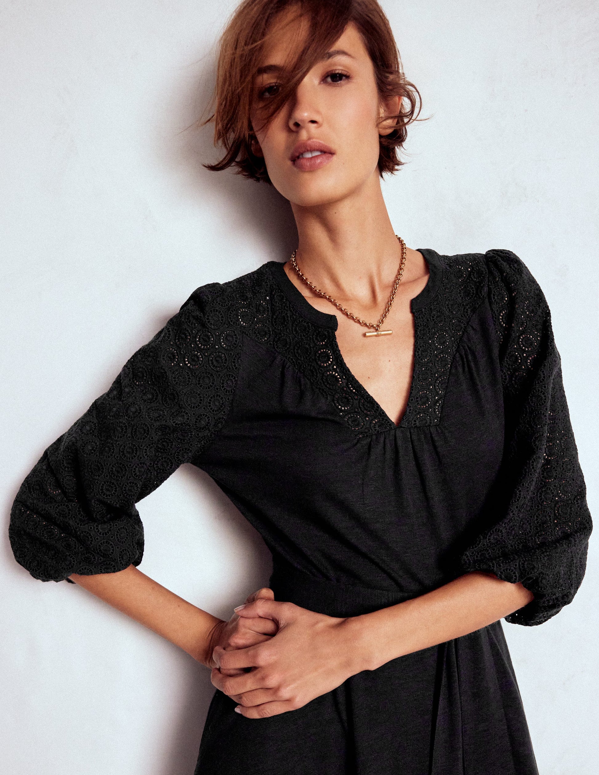 Eden Broderie Jersey Dress-Black | Boden UK Eden Broderie Jersey Dress-Black | Boden UK