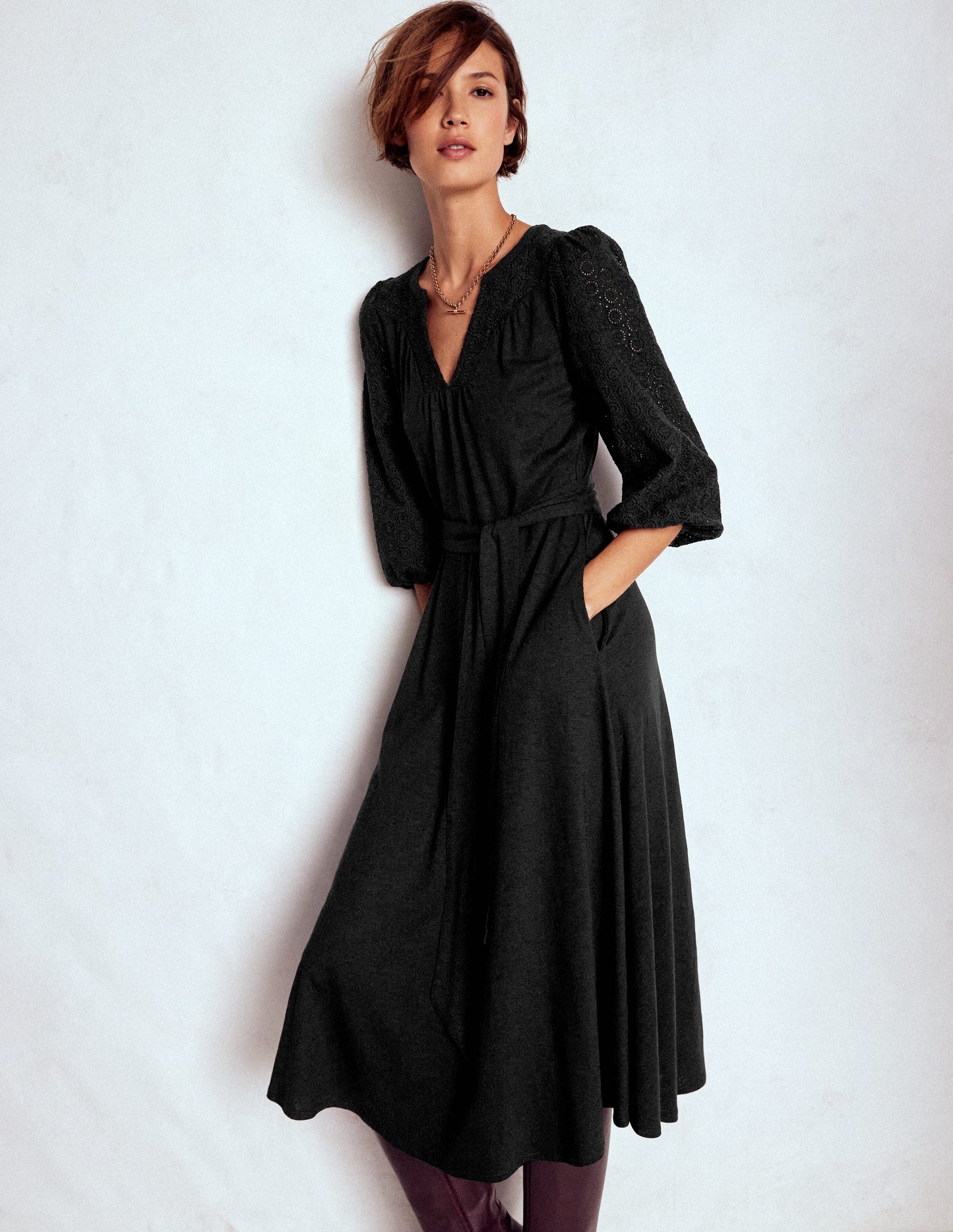 Eden Broderie Jersey Dress-Black