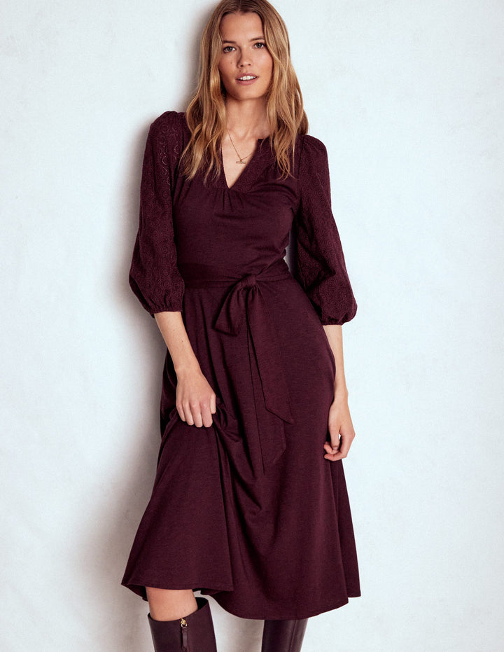 Eden Broderie Jersey Dress-Dark Cherry
