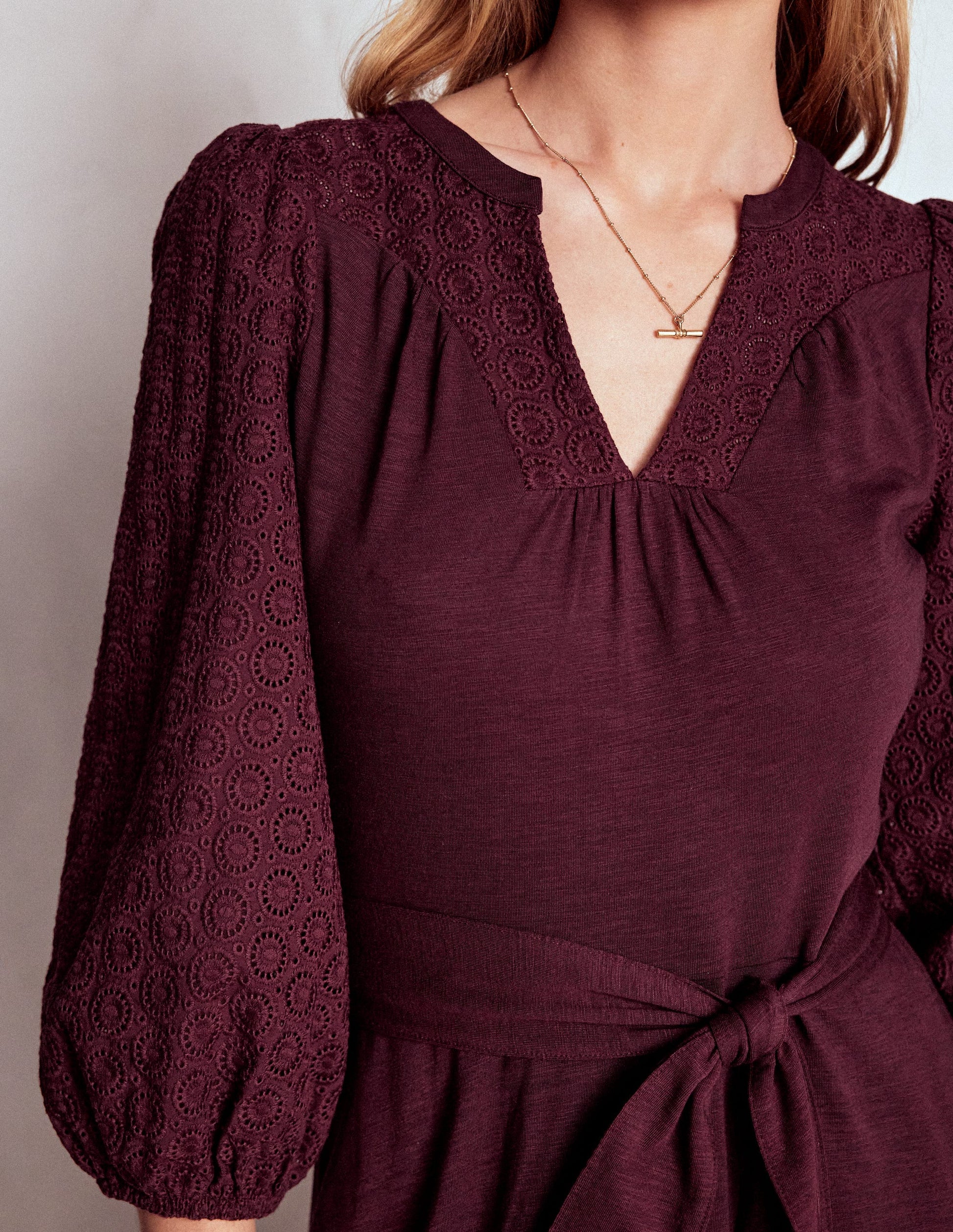 Eden Broderie Jersey Dress-Dark Cherry-2