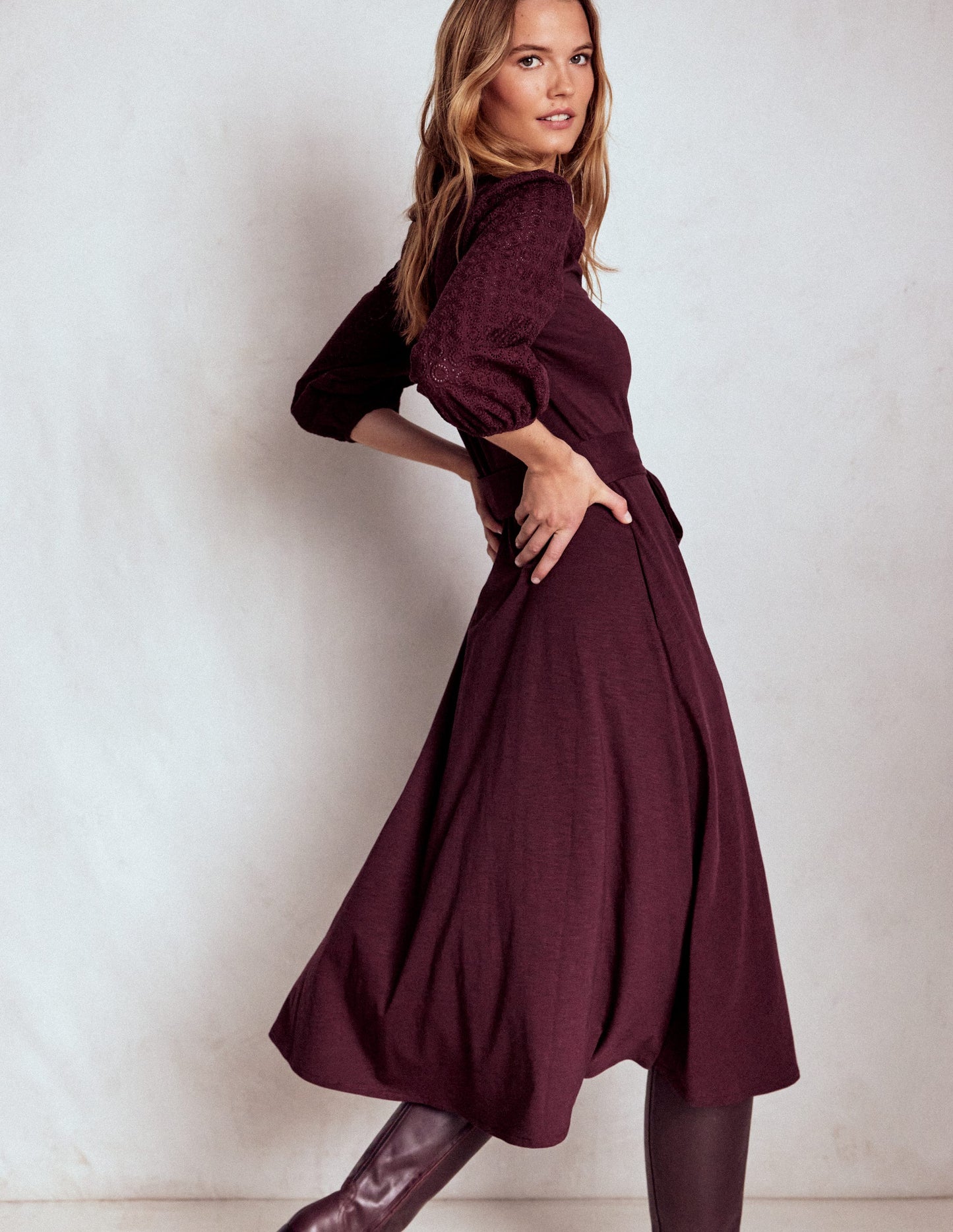 Eden Broderie Jersey Dress-Dark Cherry