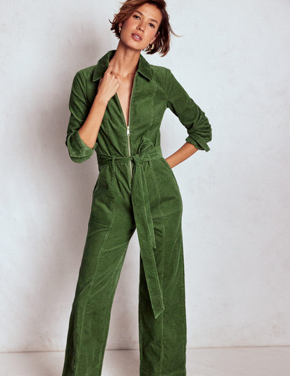 Zip Up Cord LS Jumpsuit-Fern-1
