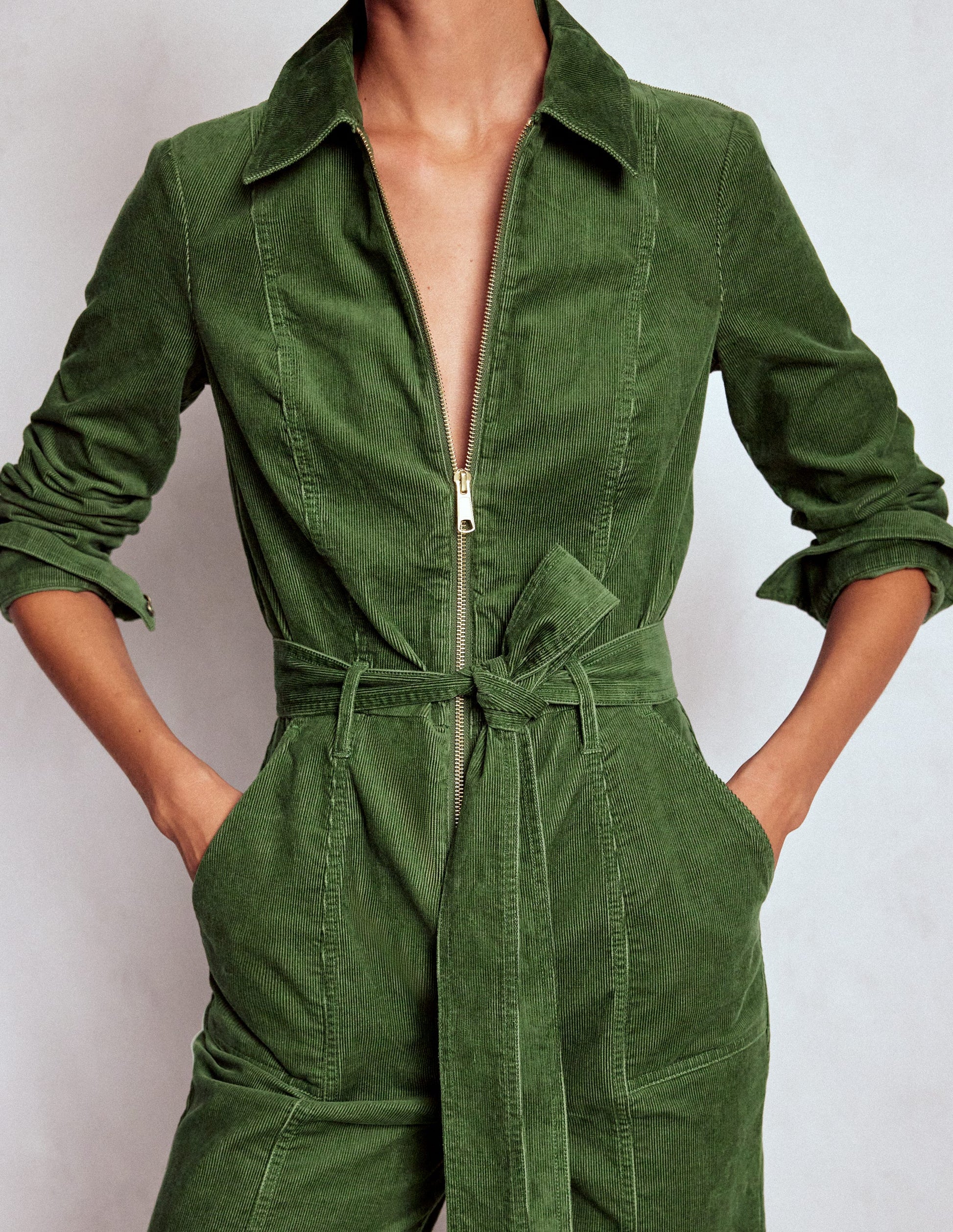 Zip Up Cord LS Jumpsuit-Fern-2