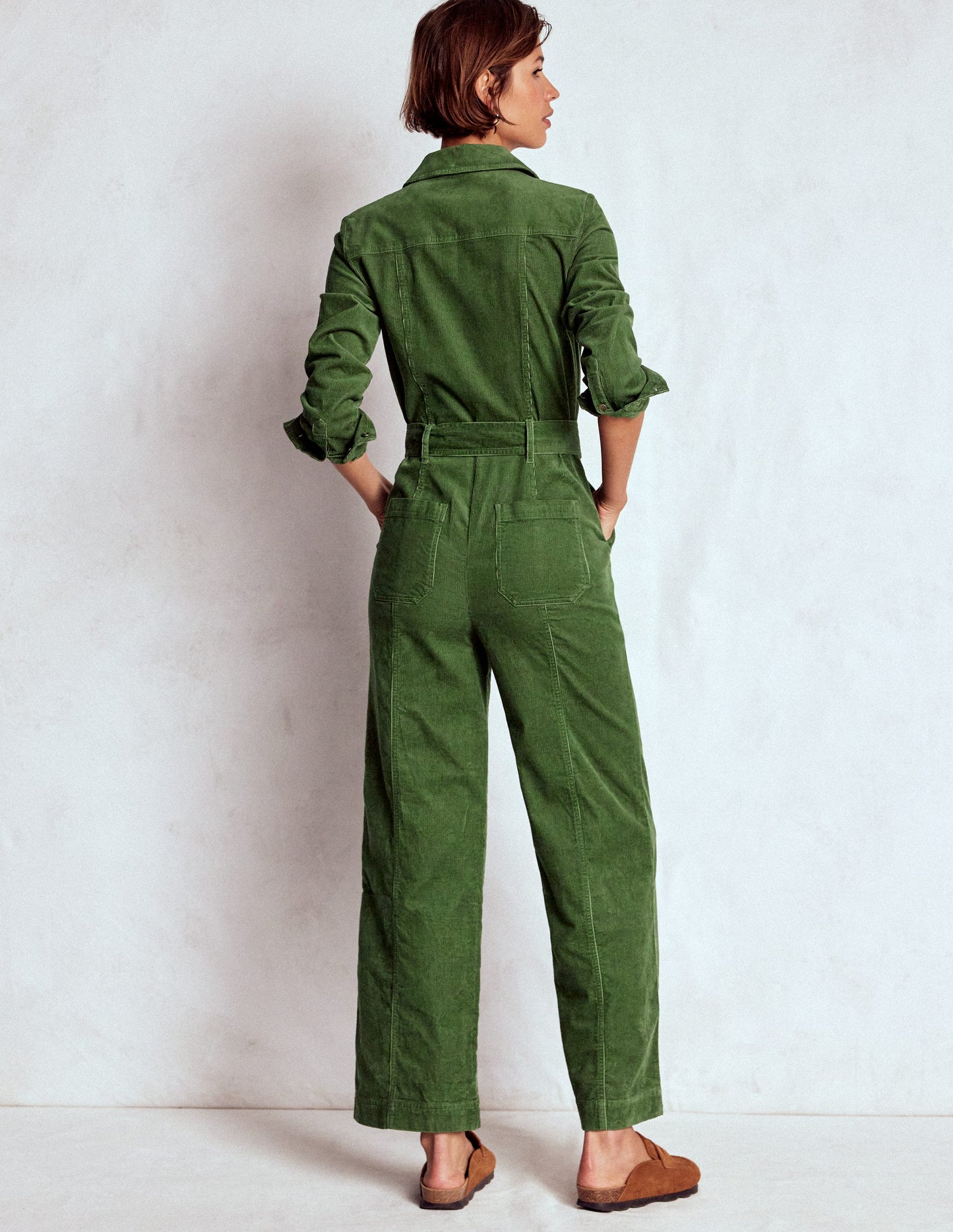 Zip Up Cord LS Jumpsuit-Fern