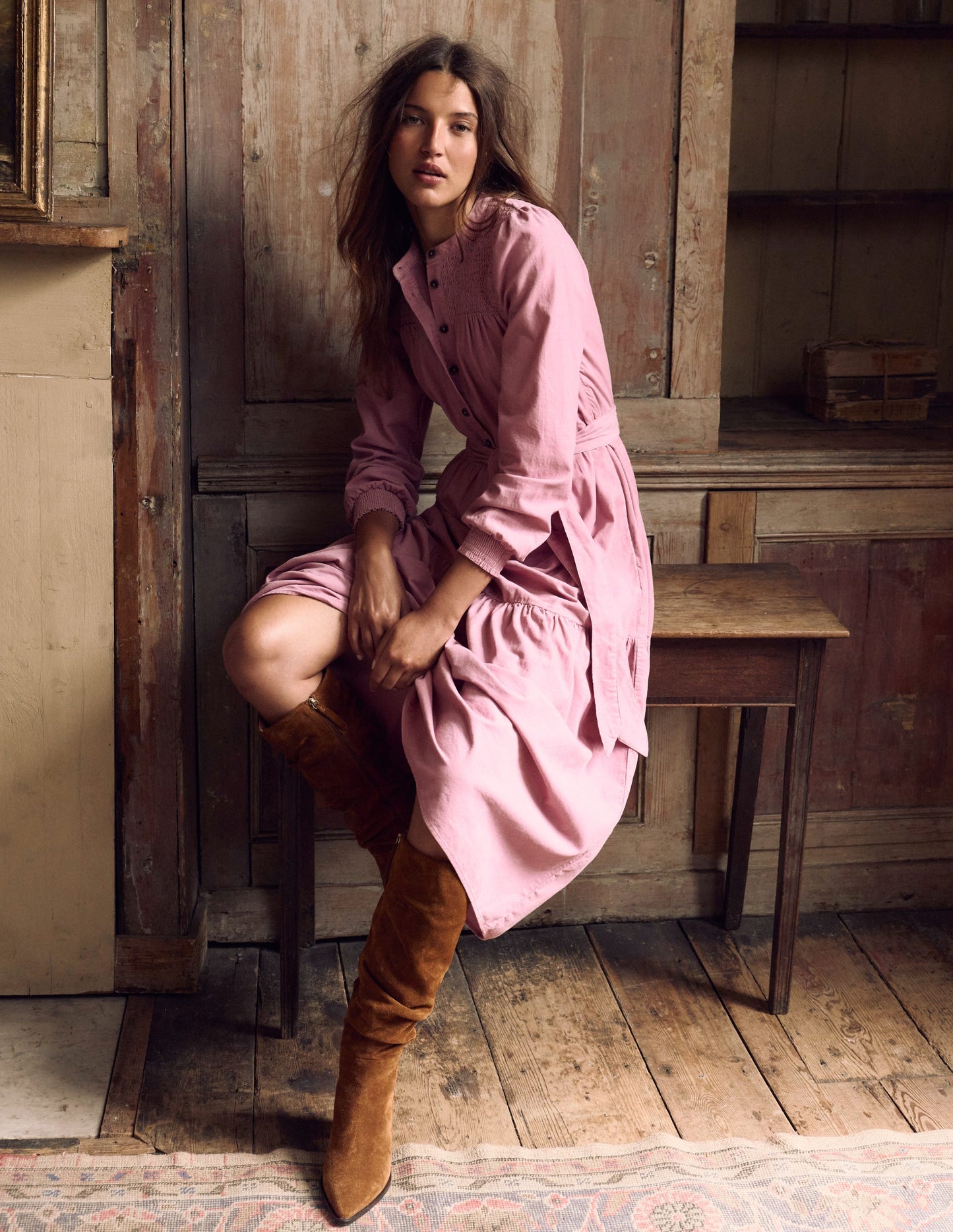 Cecily Cord Midi Dress-Pink Haze