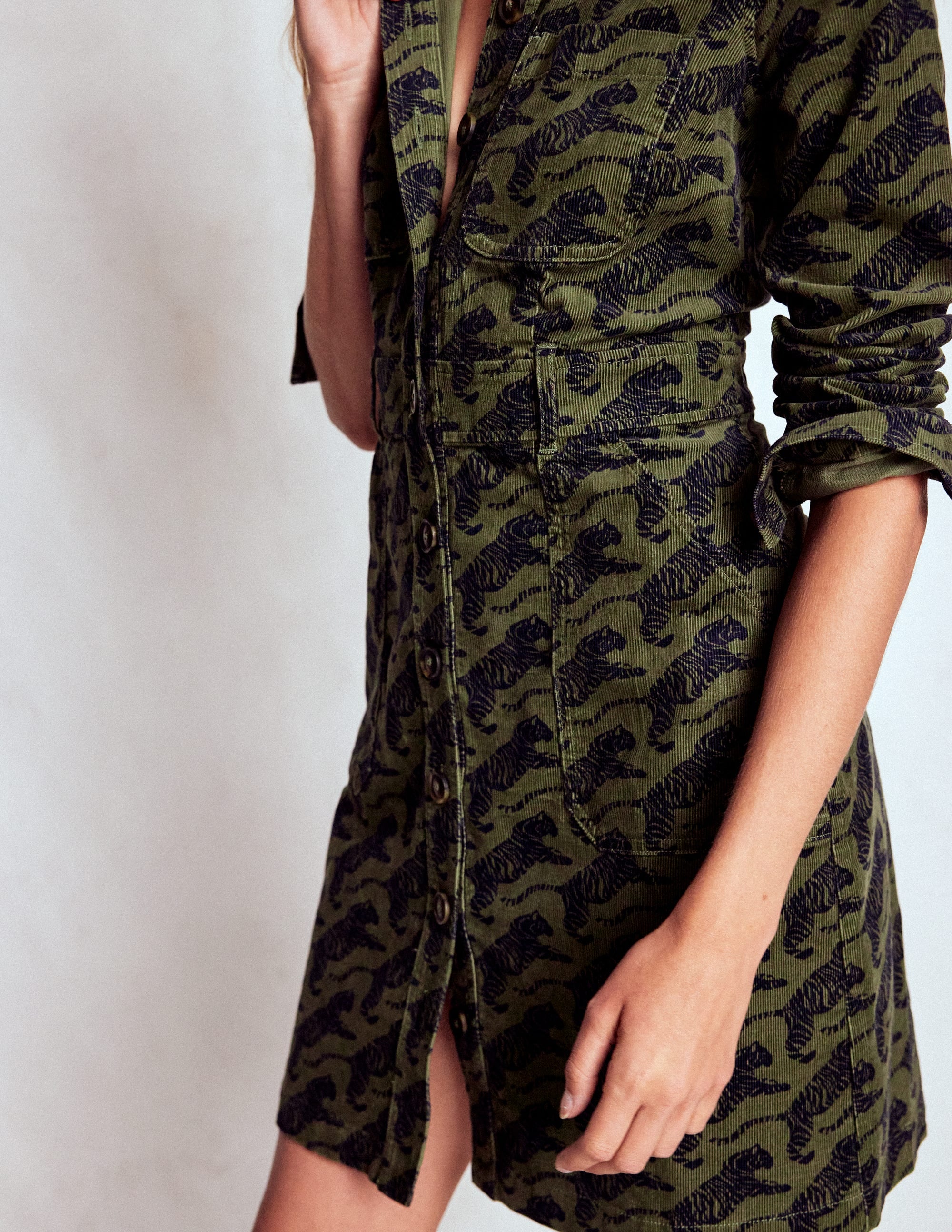 Amanda Cord Short Dress-Woodland Green, Leaping Tiger - Image 2