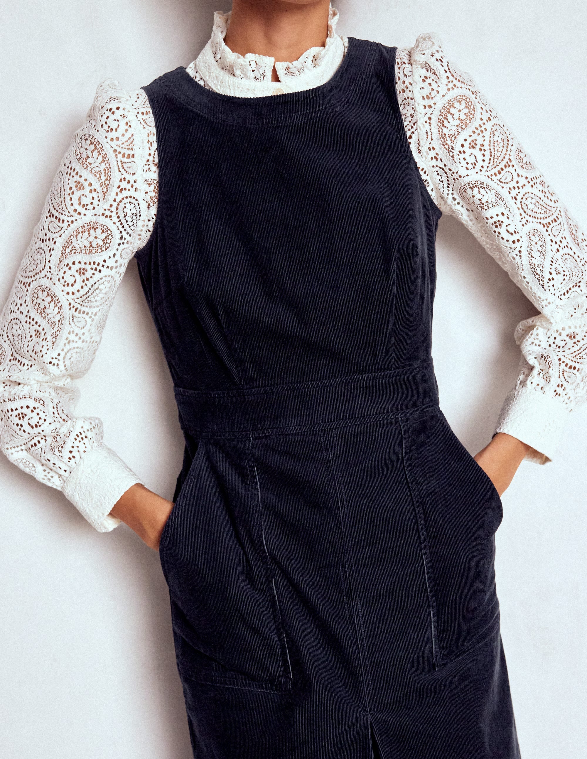 Ula Box Pleat Cord Midi Dress-Midnight Blue - Image 2