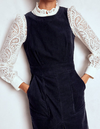 Ula Box Pleat Cord Midi Dress-Midnight Blue-2