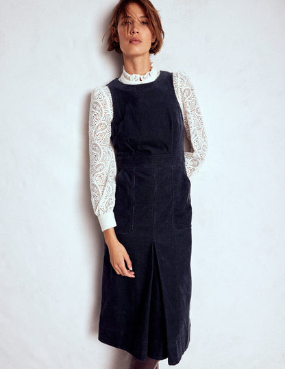 Ula Box Pleat Cord Midi Dress-Midnight Blue-4