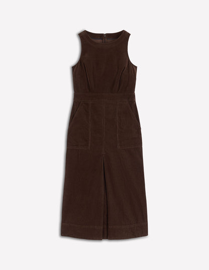 Ula Box Pleat Cord Midi Dress-Espresso-6
