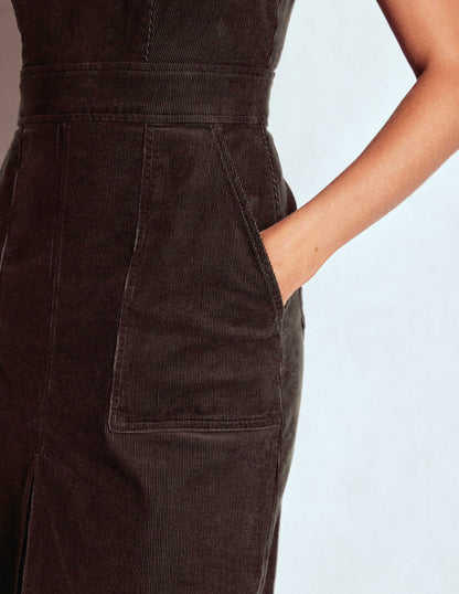 Ula Box Pleat Cord Midi Dress-Espresso-2
