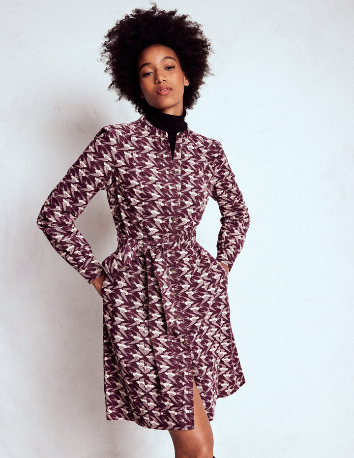 Bre Cord Short Dress-Dark Cherry, Swooping Swallow