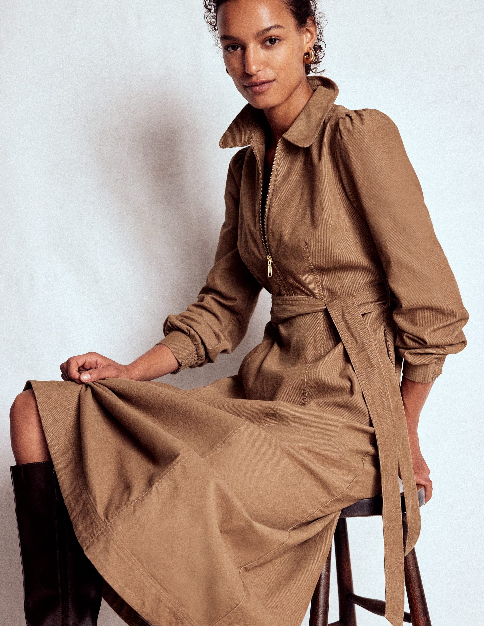 Adelaide Zip Cord Midi Dress-Latte-1