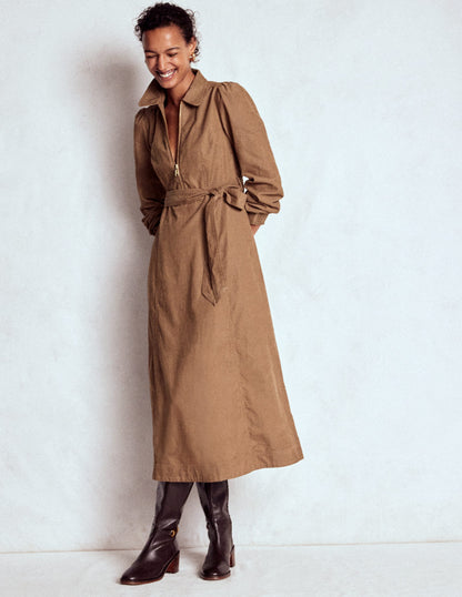 Adelaide Zip Cord Midi Dress-Latte-4