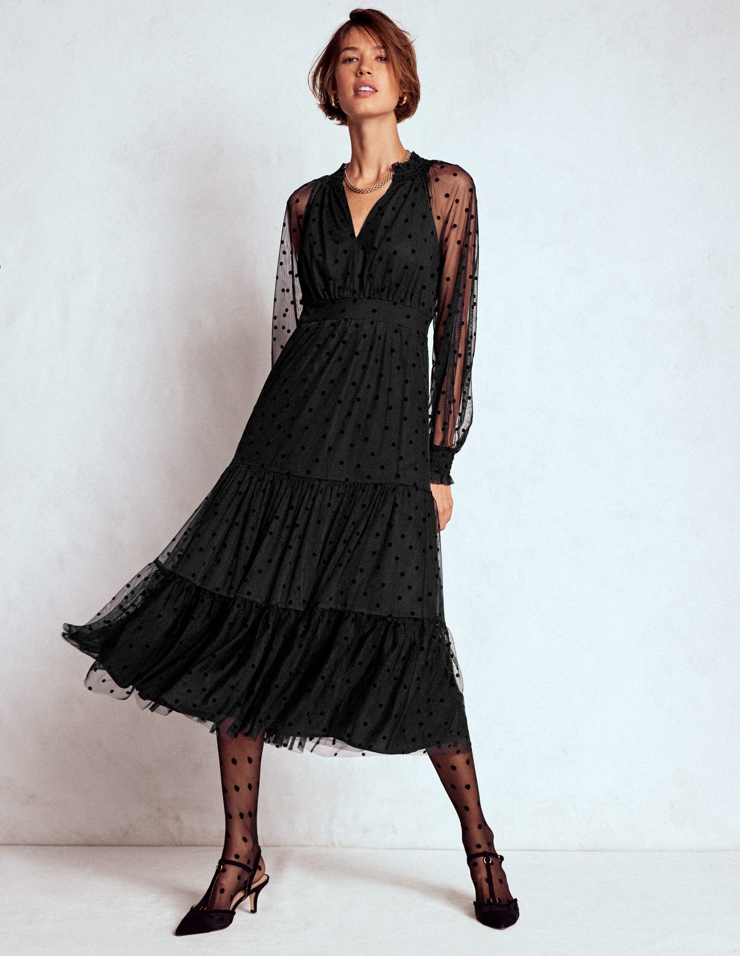 Lucille Tulle Midi Dress-Black